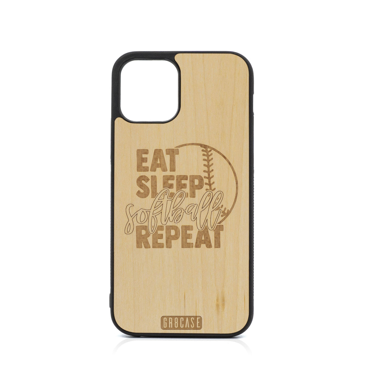 Eat Sleep Softball Repeat Design Wood Case For iPhone 12 Pro