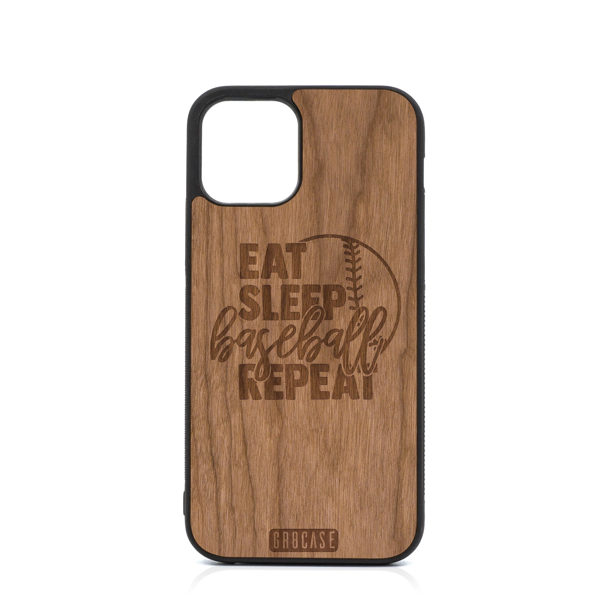 Eat Sleep Baseball Repeat Design Wood Case For iPhone 12 Pro