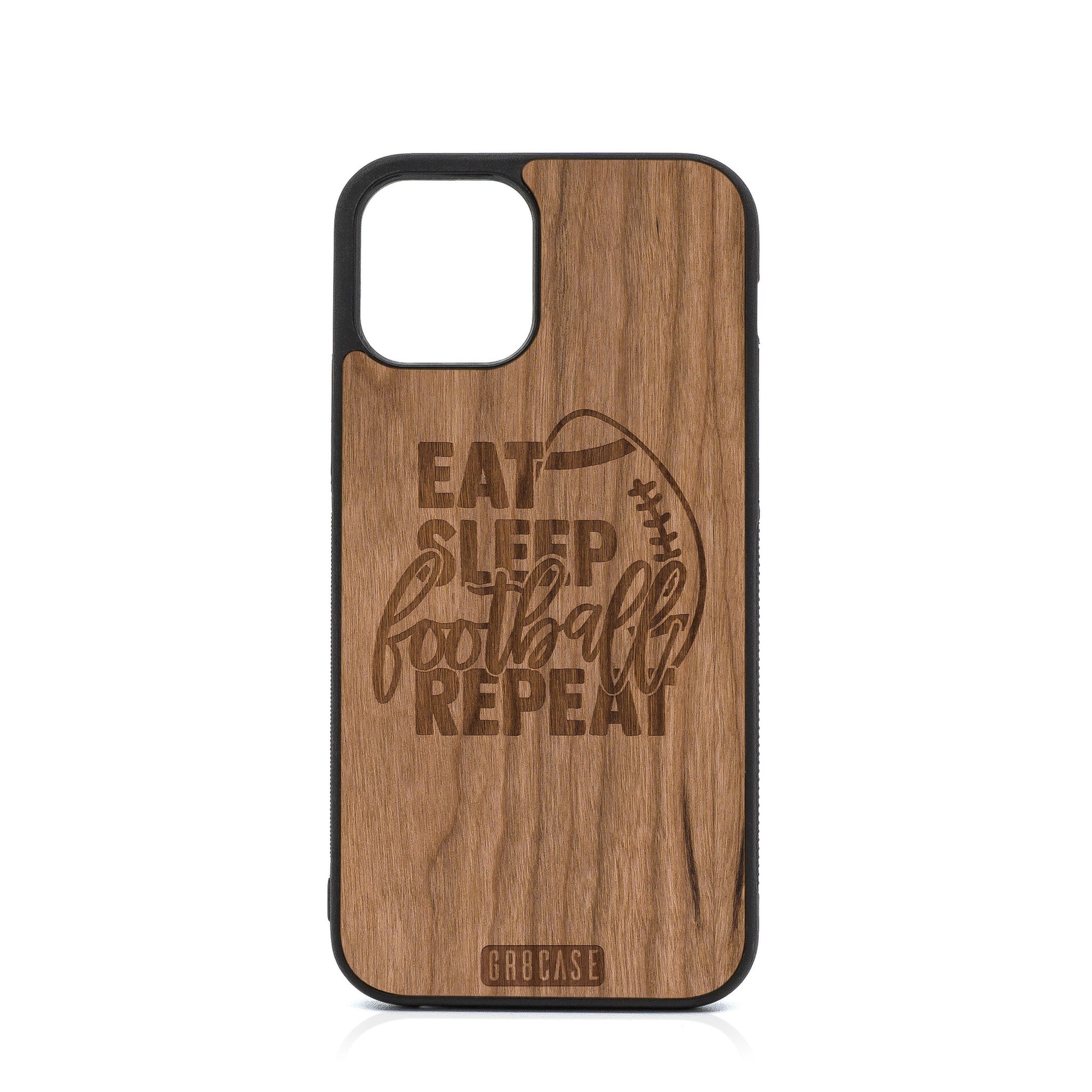 Eat Sleep Football Repeat Design Wood Case For iPhone 12 Pro