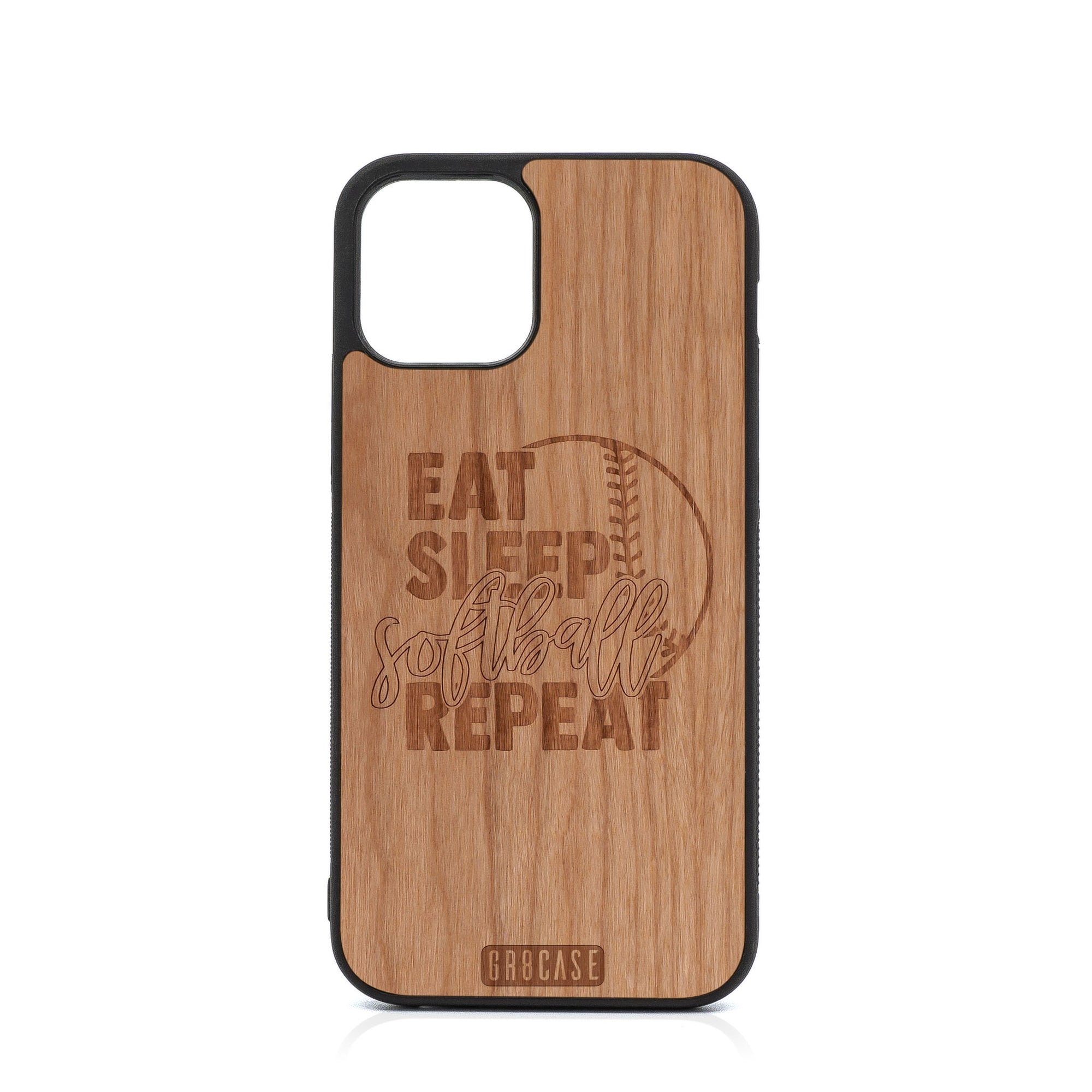 Eat Sleep Softball Repeat Design Wood Case For iPhone 12