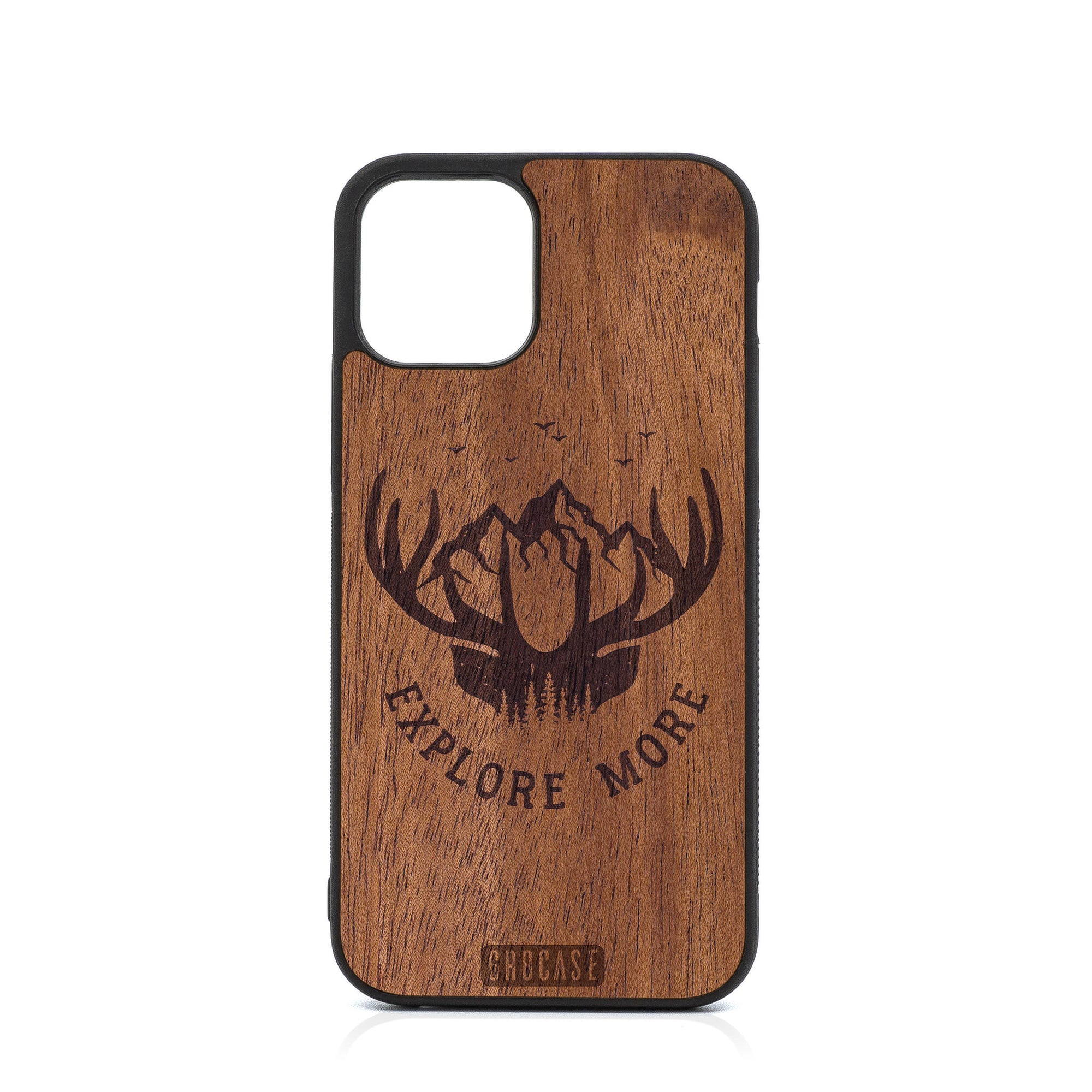 Explore More (Mountain & Antlers) Design Wood Case For iPhone 12