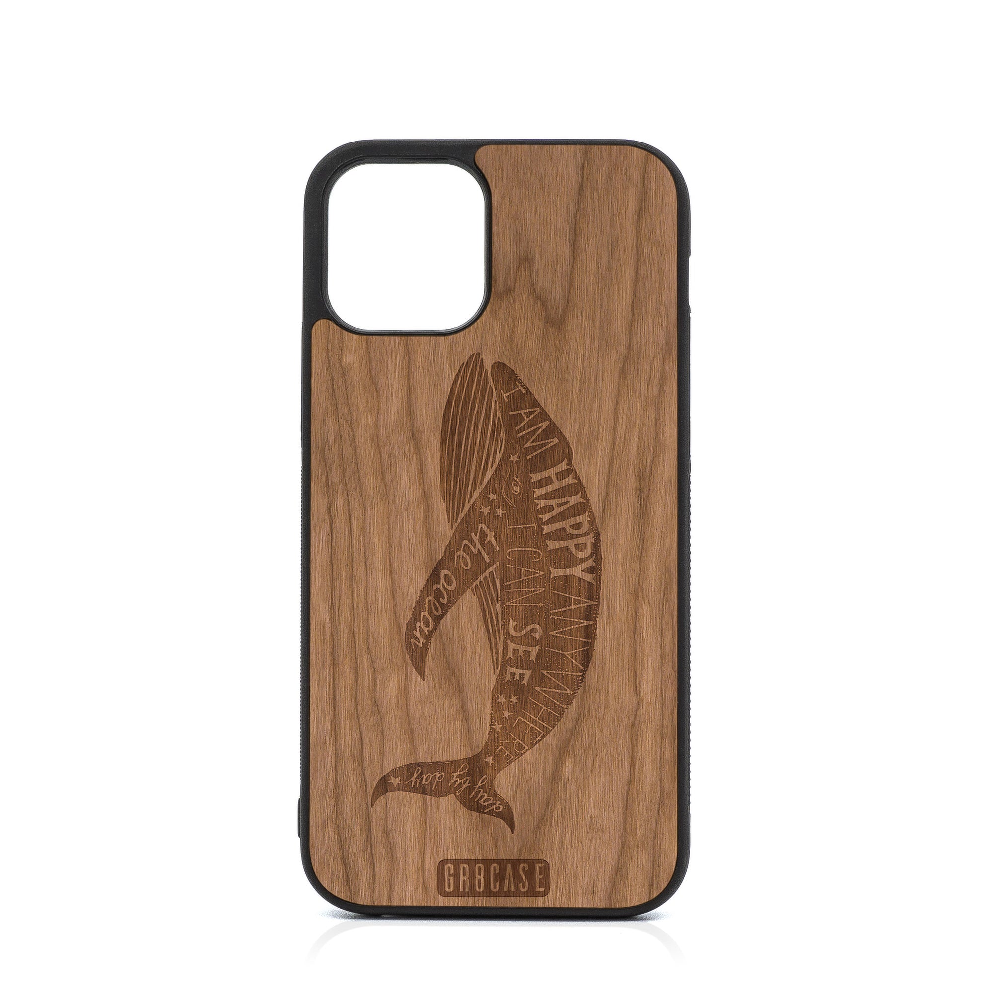 I'm Happy Anywhere I Can See The Ocean (Whale) Design Wood Case For iPhone 12