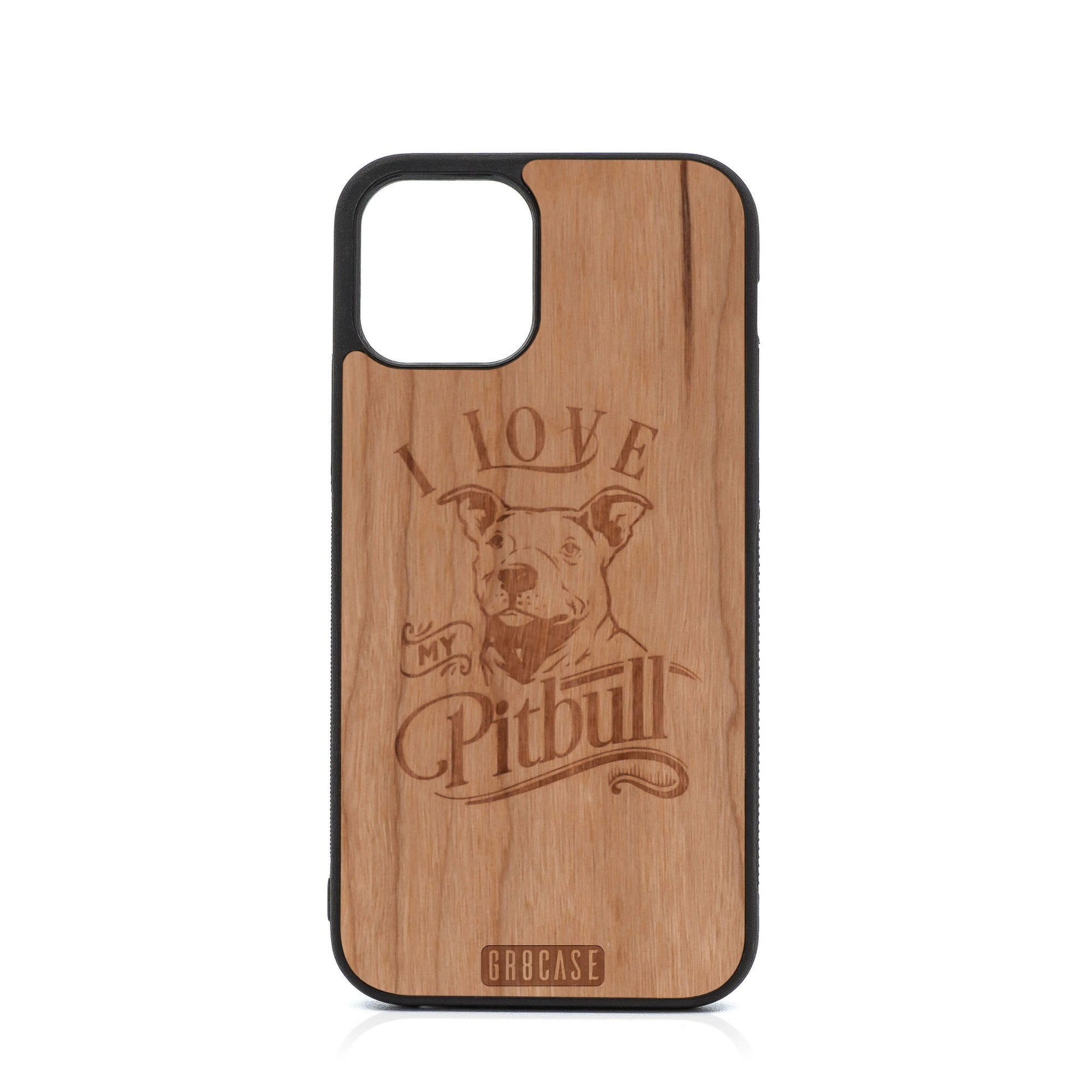 I Love My Pitbull Design Wood Case For iPhone 12 Pro