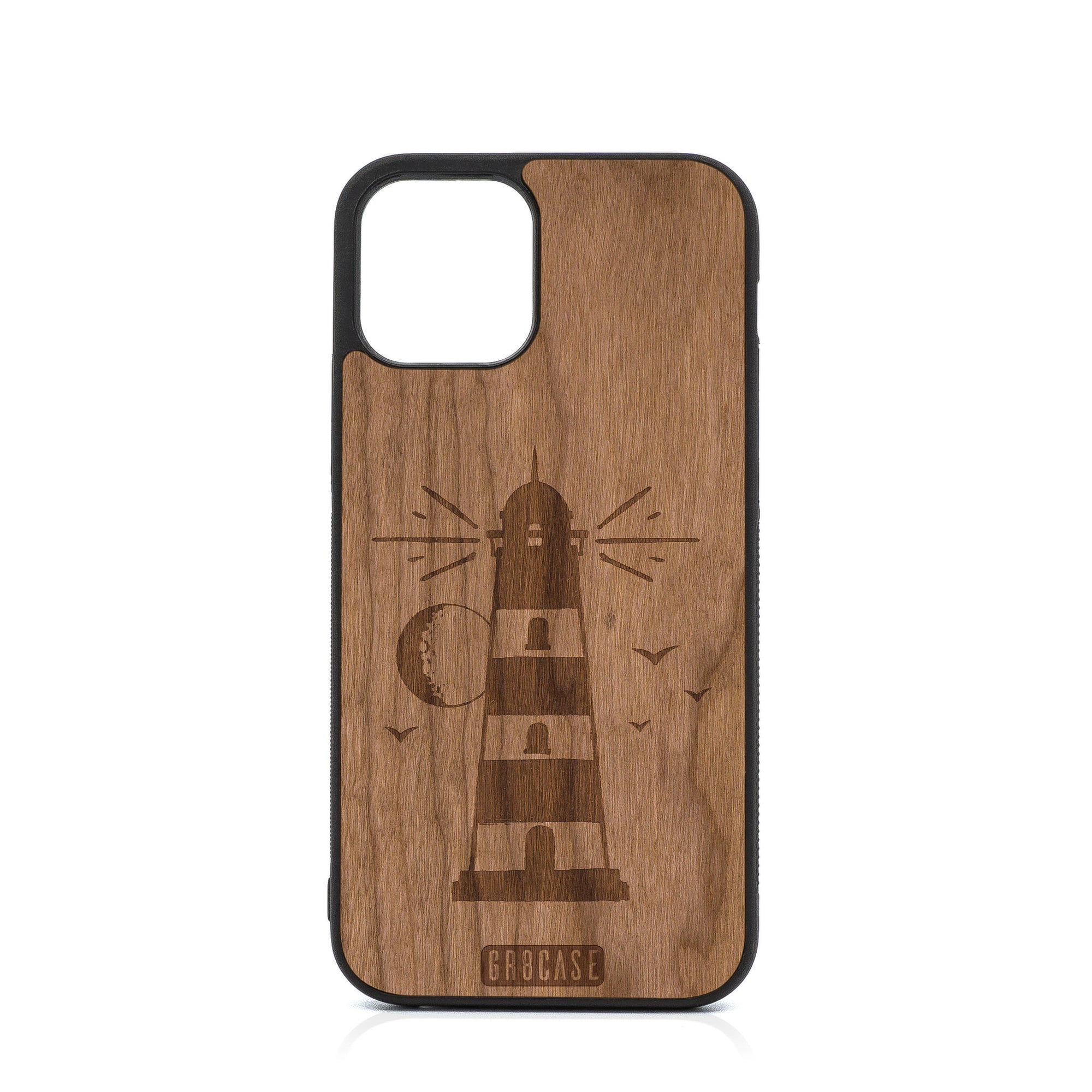 Midnight Lighthouse Design Wood Case For iPhone 12