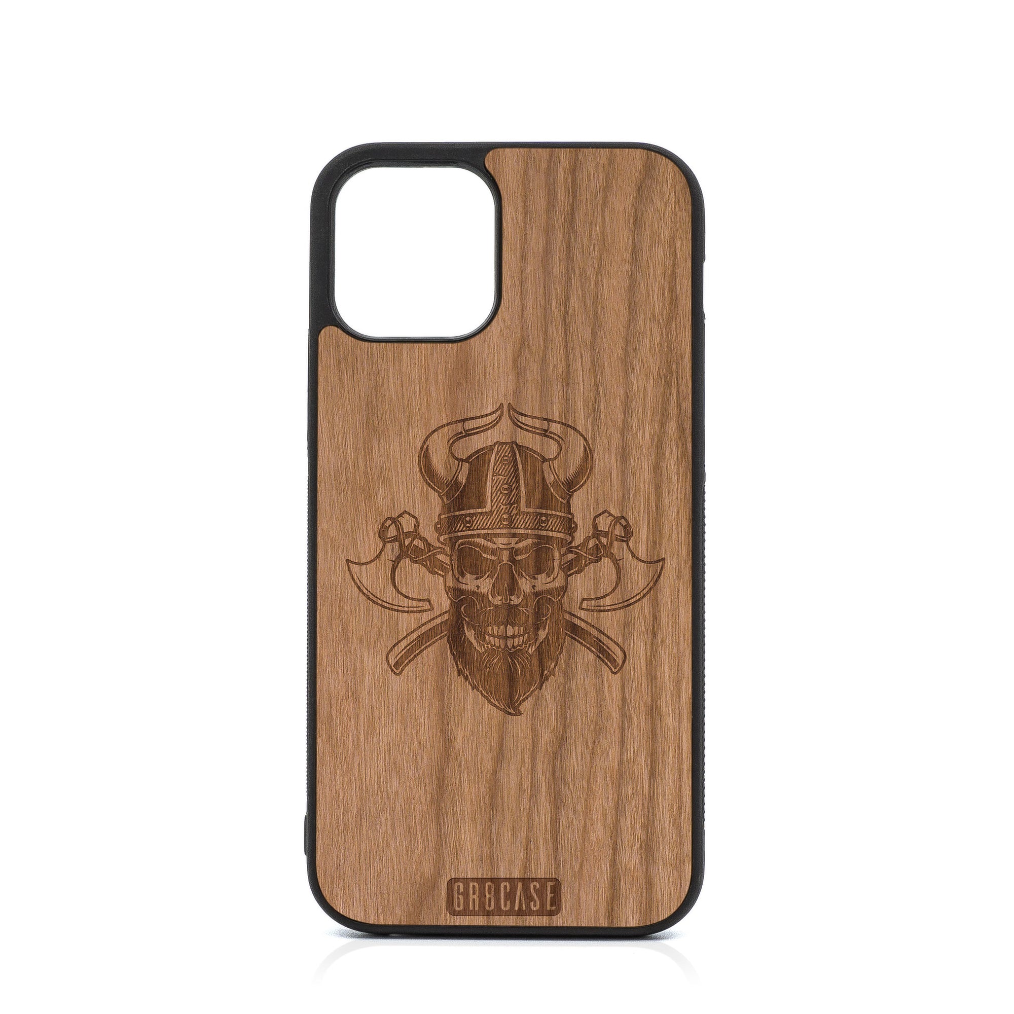 Viking Skull Design Wood Case For iPhone 12