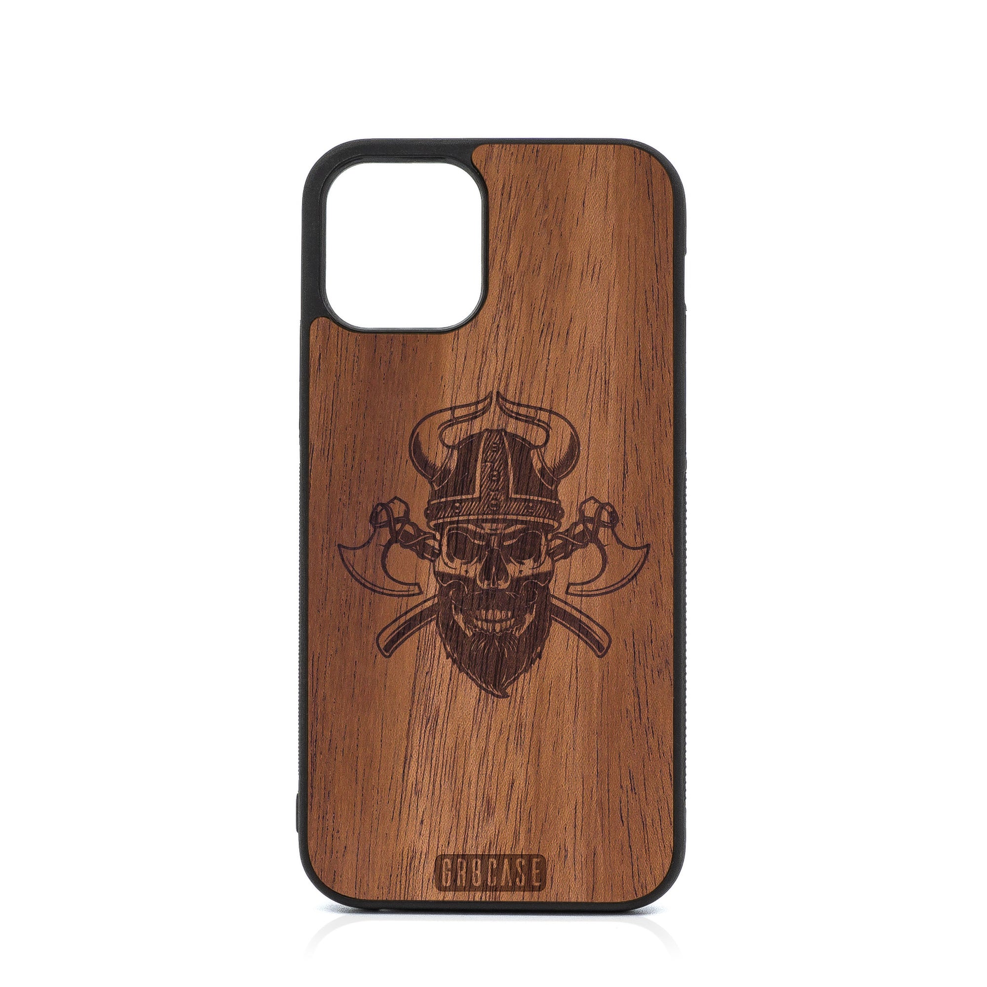Viking Skull Design Wood Case For iPhone 12