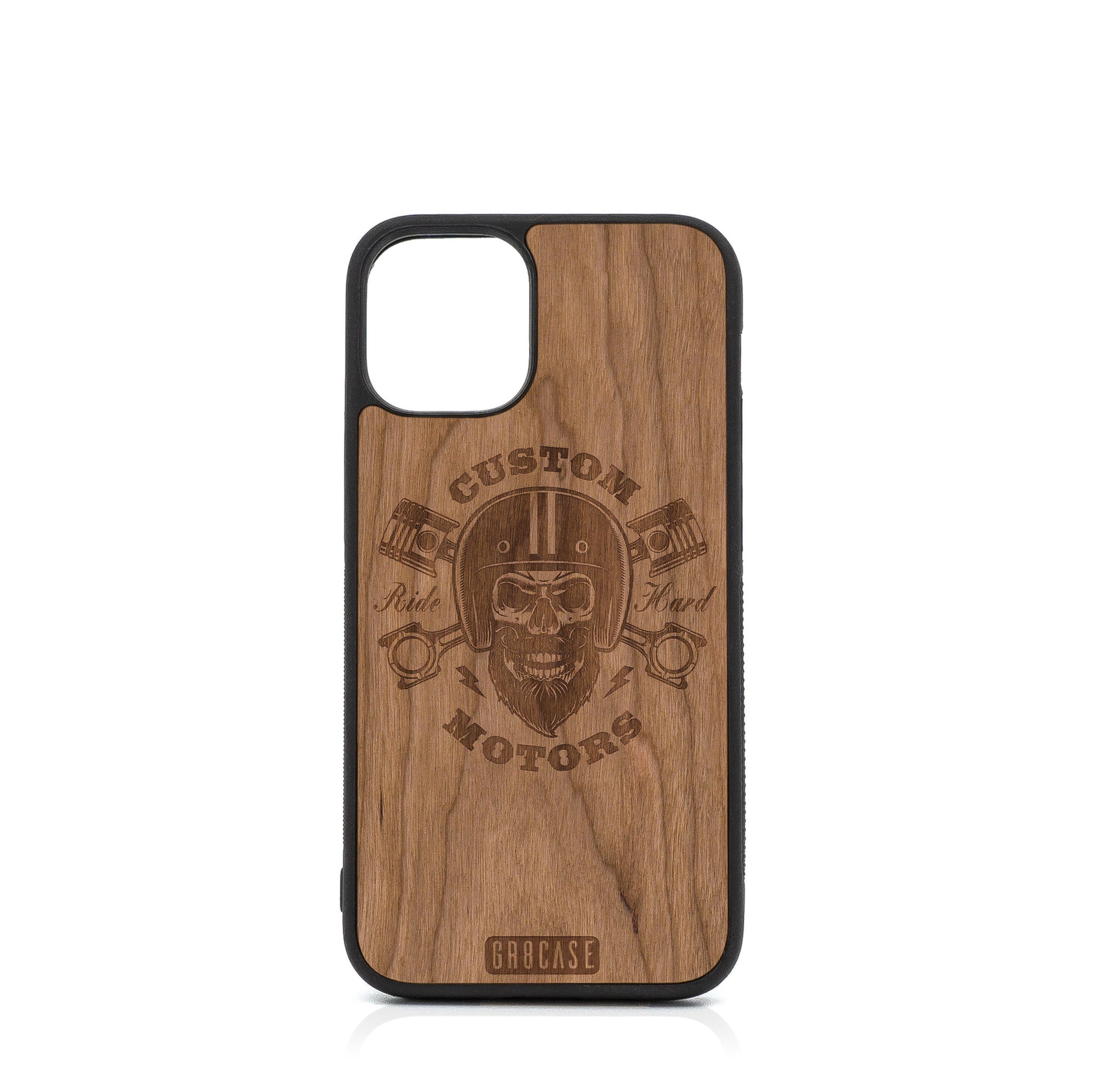 Custom Motors (Bearded Biker Skull) Design Wood Case For iPhone 12 Mini