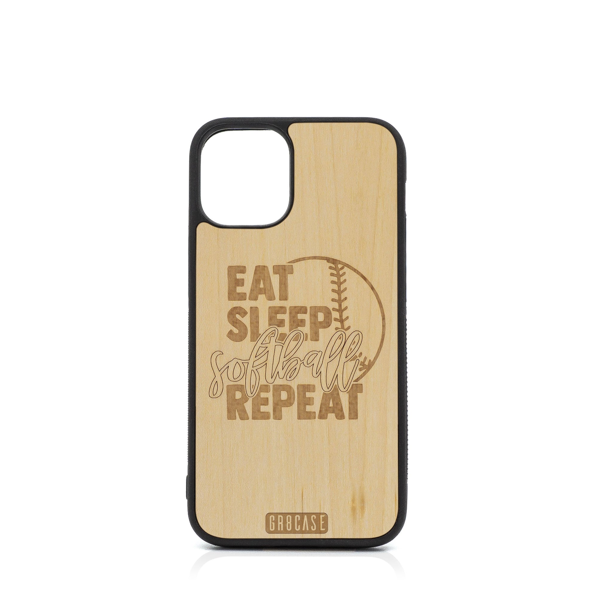 Eat Sleep Softball Repeat Design Wood Case For iPhone 12 Mini