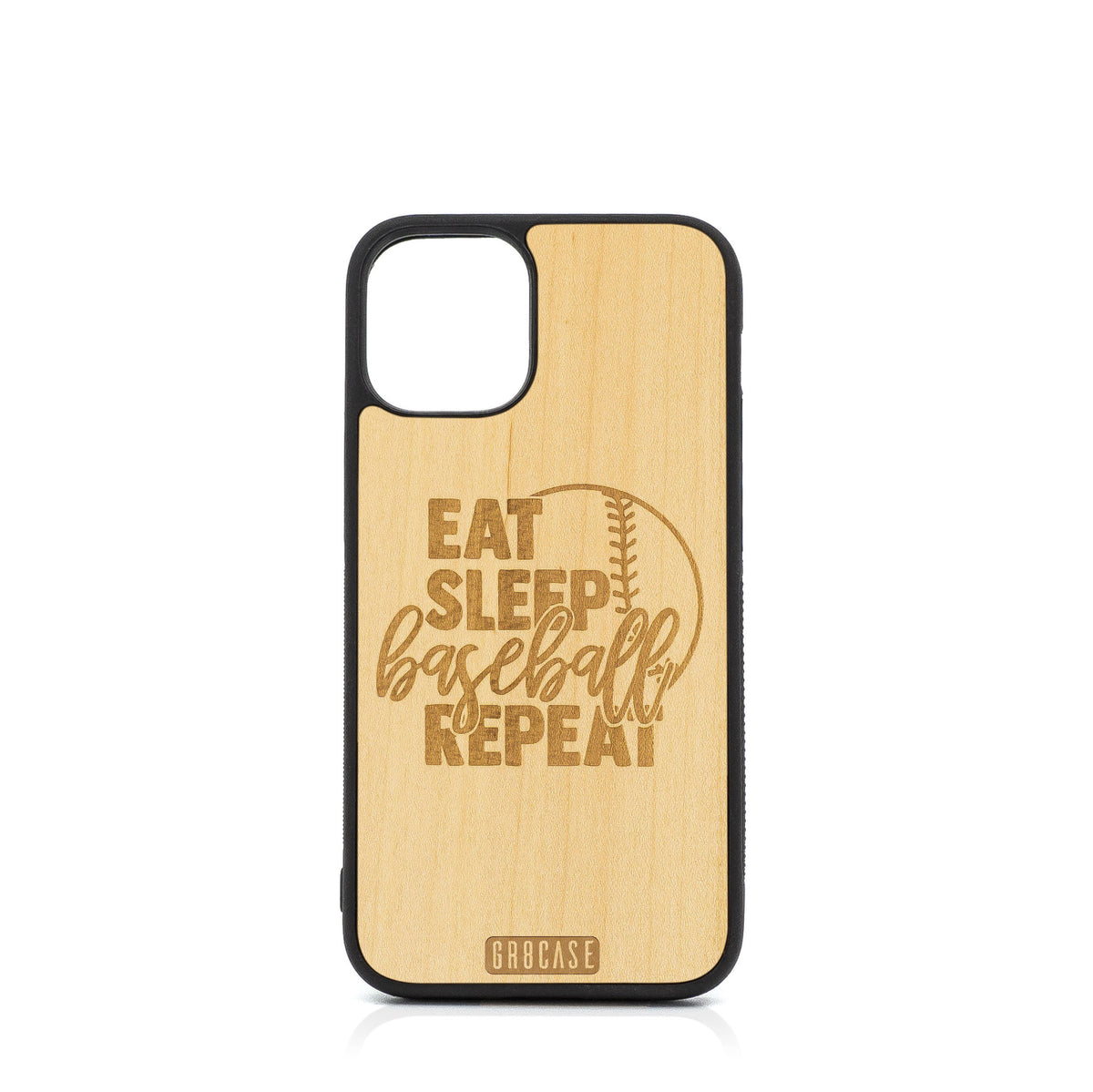 Eat Sleep Baseball Repeat Design Wood Case For iPhone 12 Mini