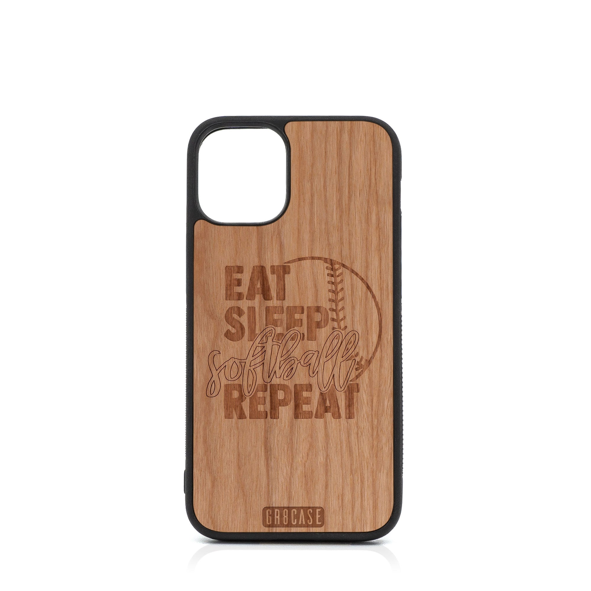 Eat Sleep Softball Repeat Design Wood Case For iPhone 12 Mini