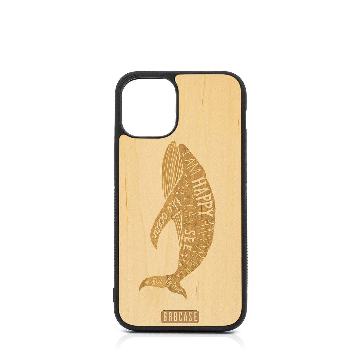 I&#39;m Happy Anywhere I Can See The Ocean (Whale) Design Wood Case For iPhone 12 Mini