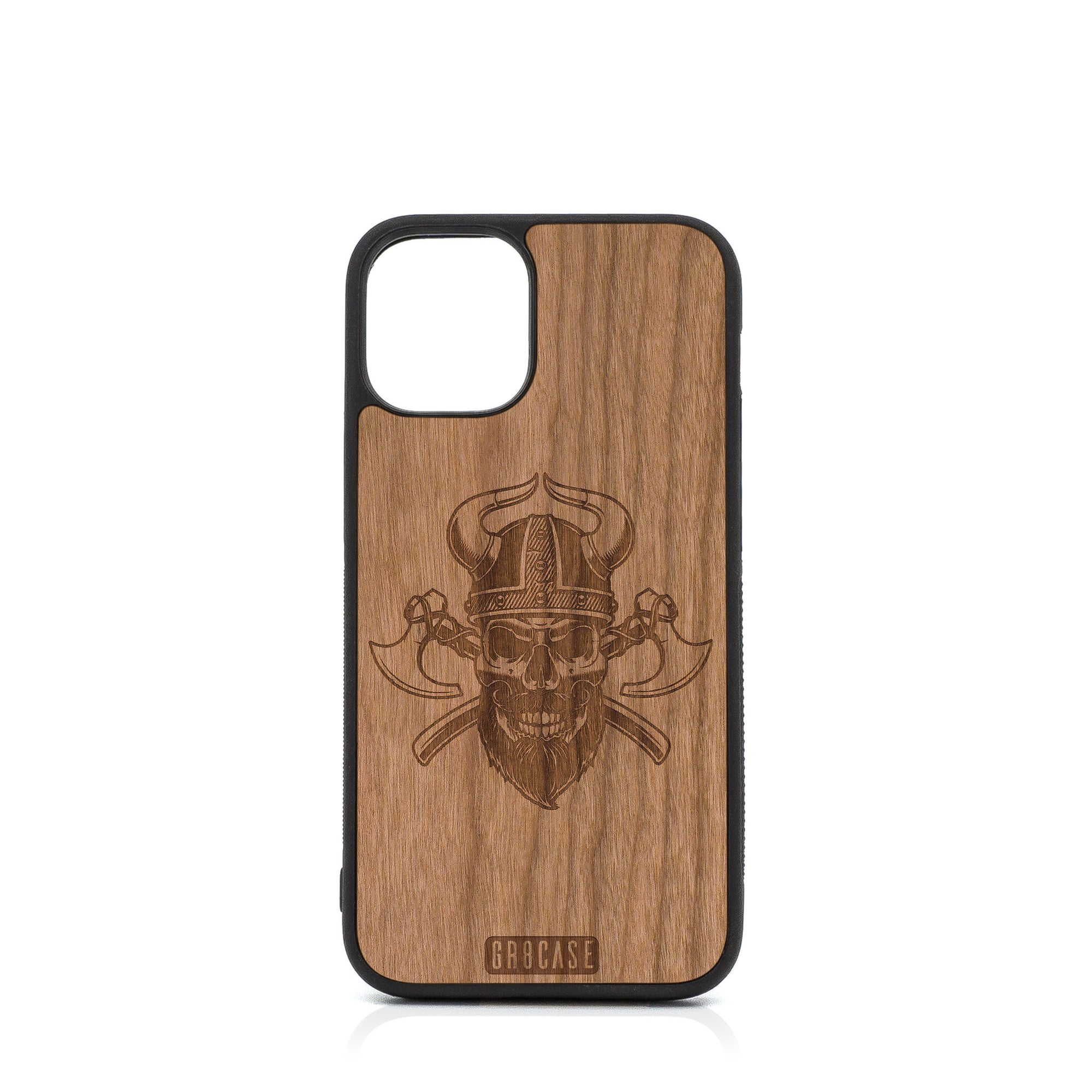 Viking Skull Design Wood Case For iPhone 12 Mini