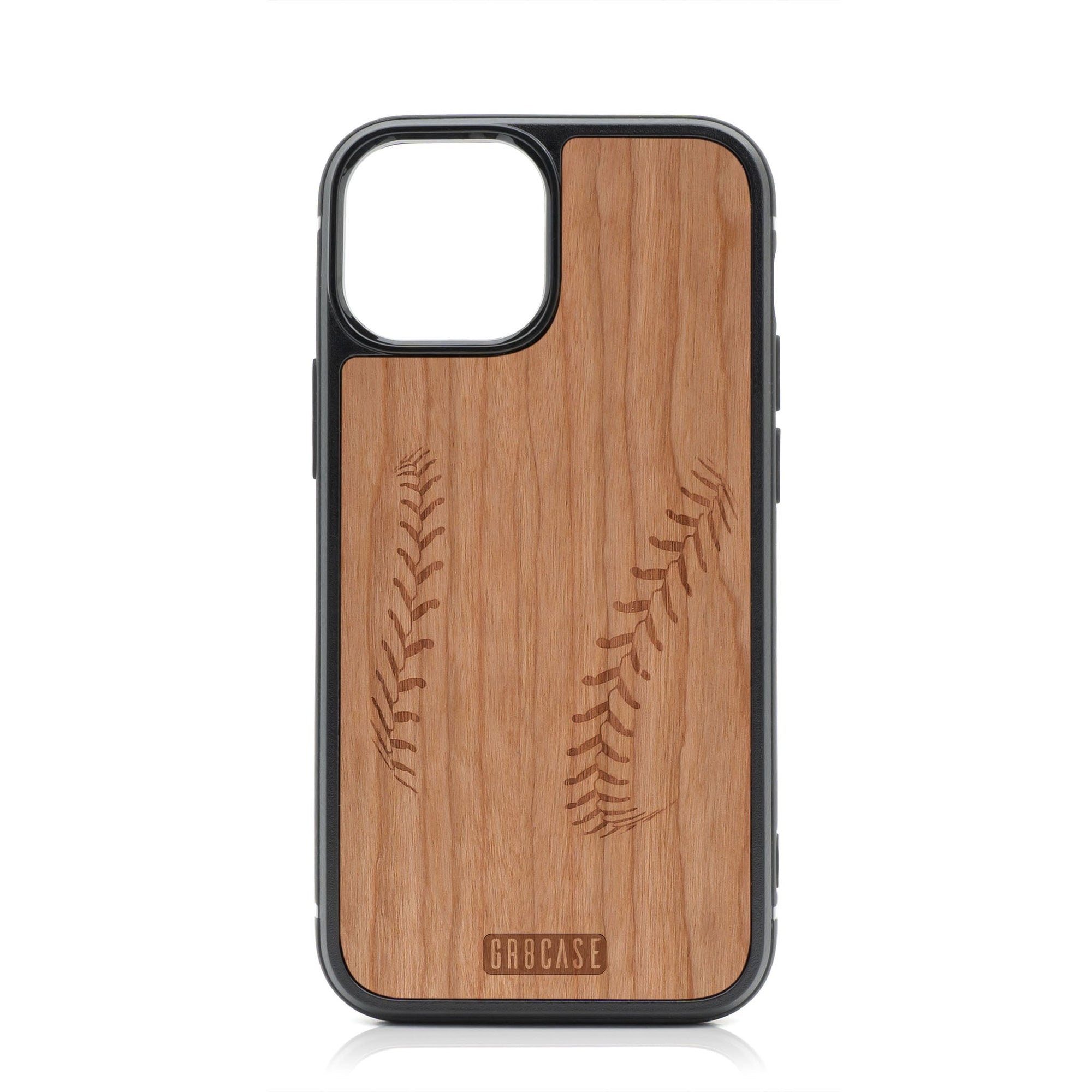 Baseball Stitches Design Wood Case For iPhone 15 Plus