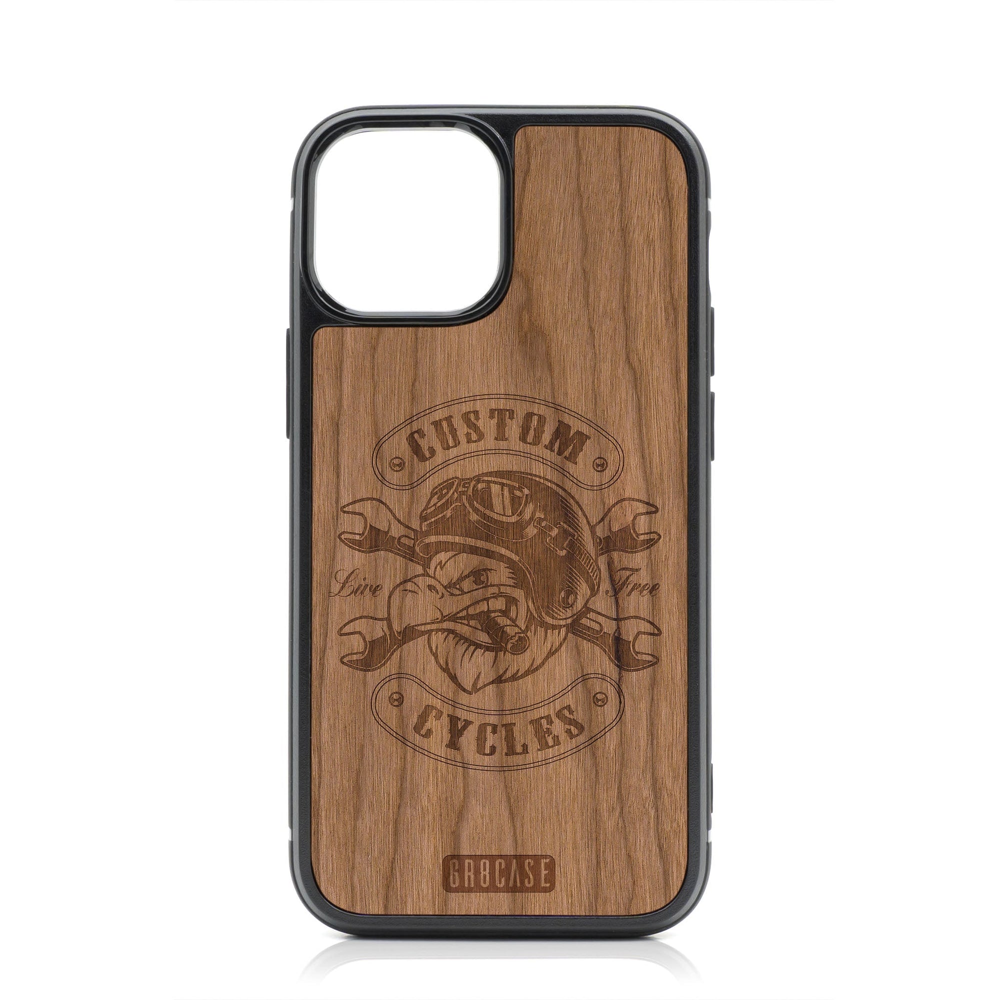 Custom Cycles Live Free (Biker Eagle) Design Wood Case For iPhone 14 Plus