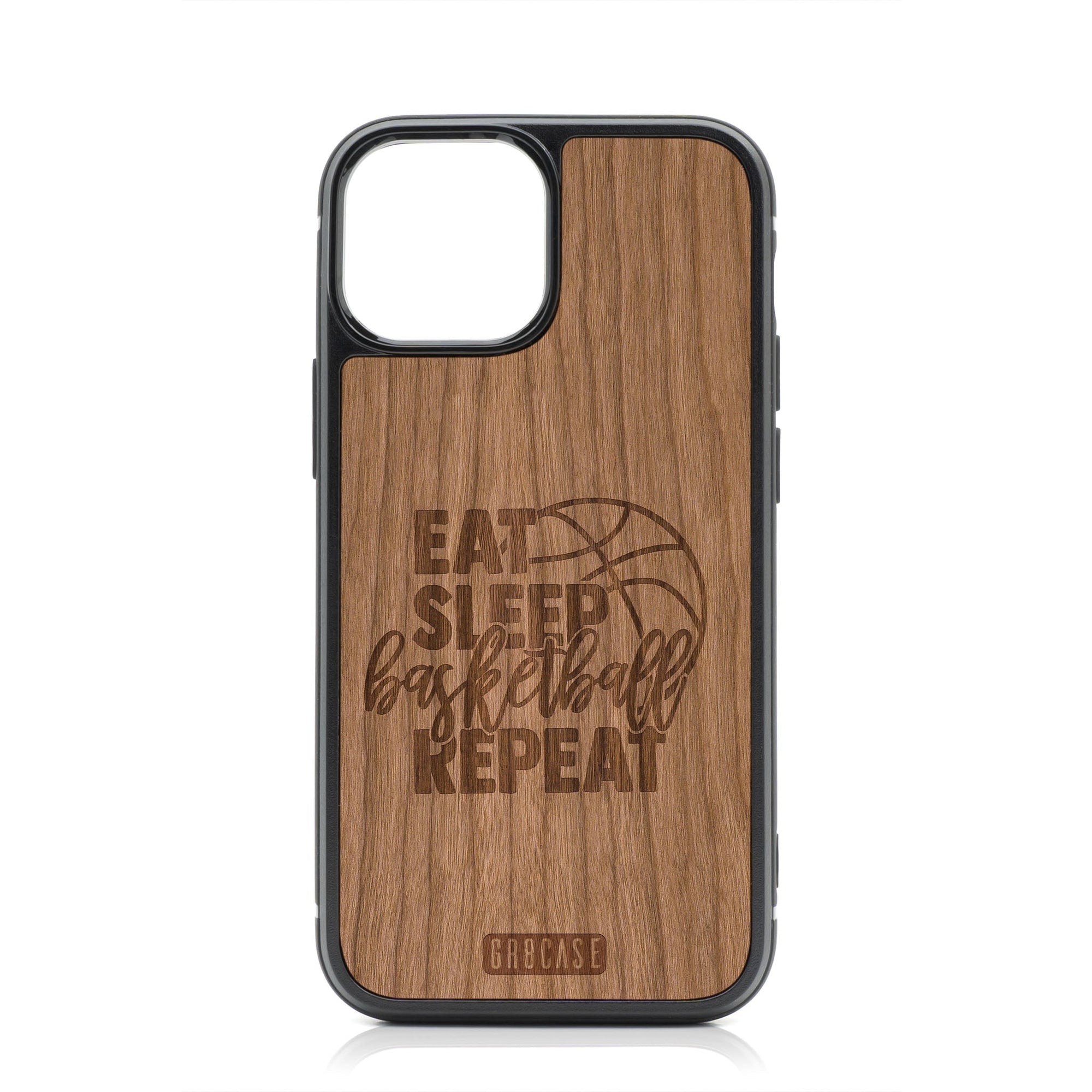 Eat Sleep Basketball Repeat Design Wood Case For iPhone 15 Plus