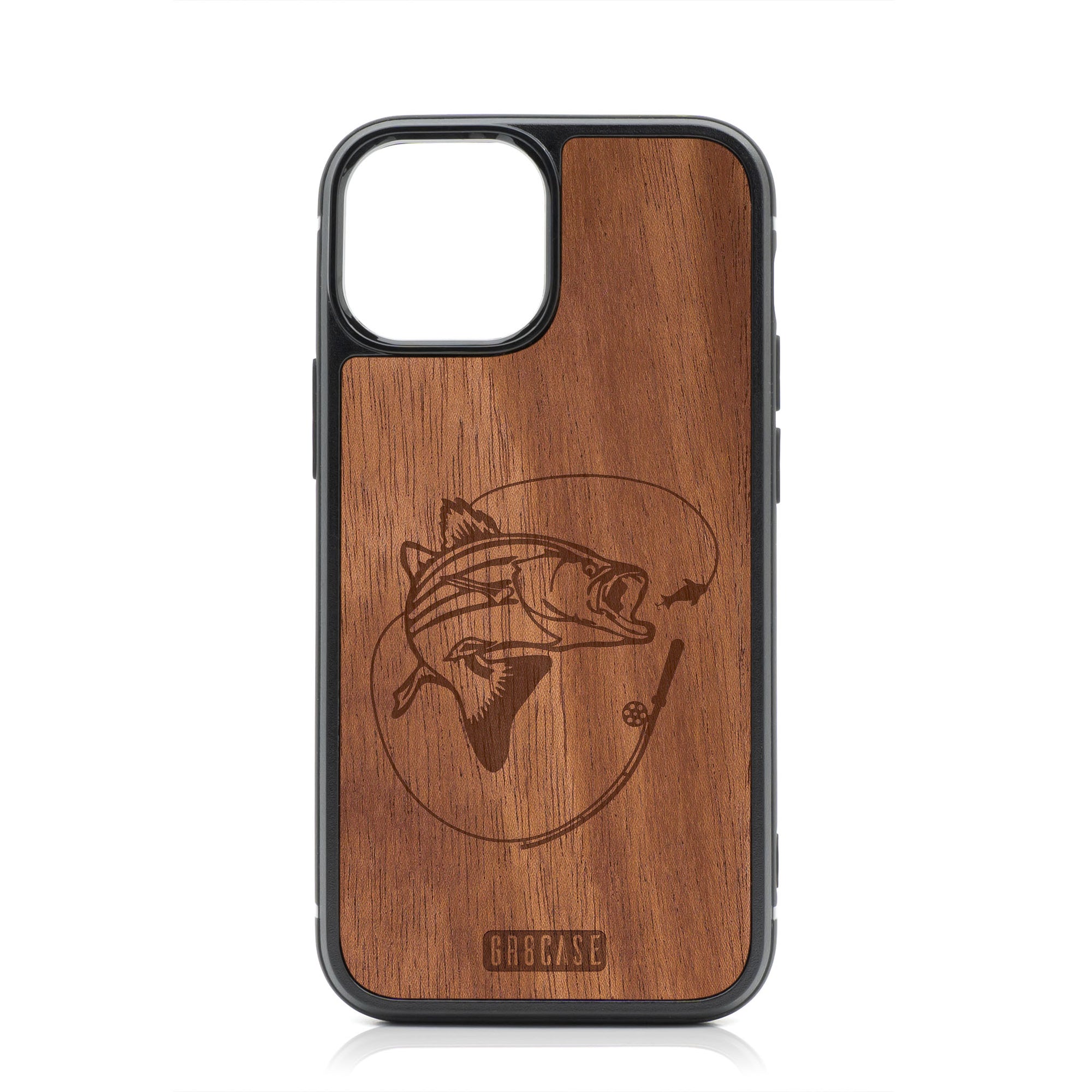 Fish and Reel Design Wood Case For iPhone 13 Mini