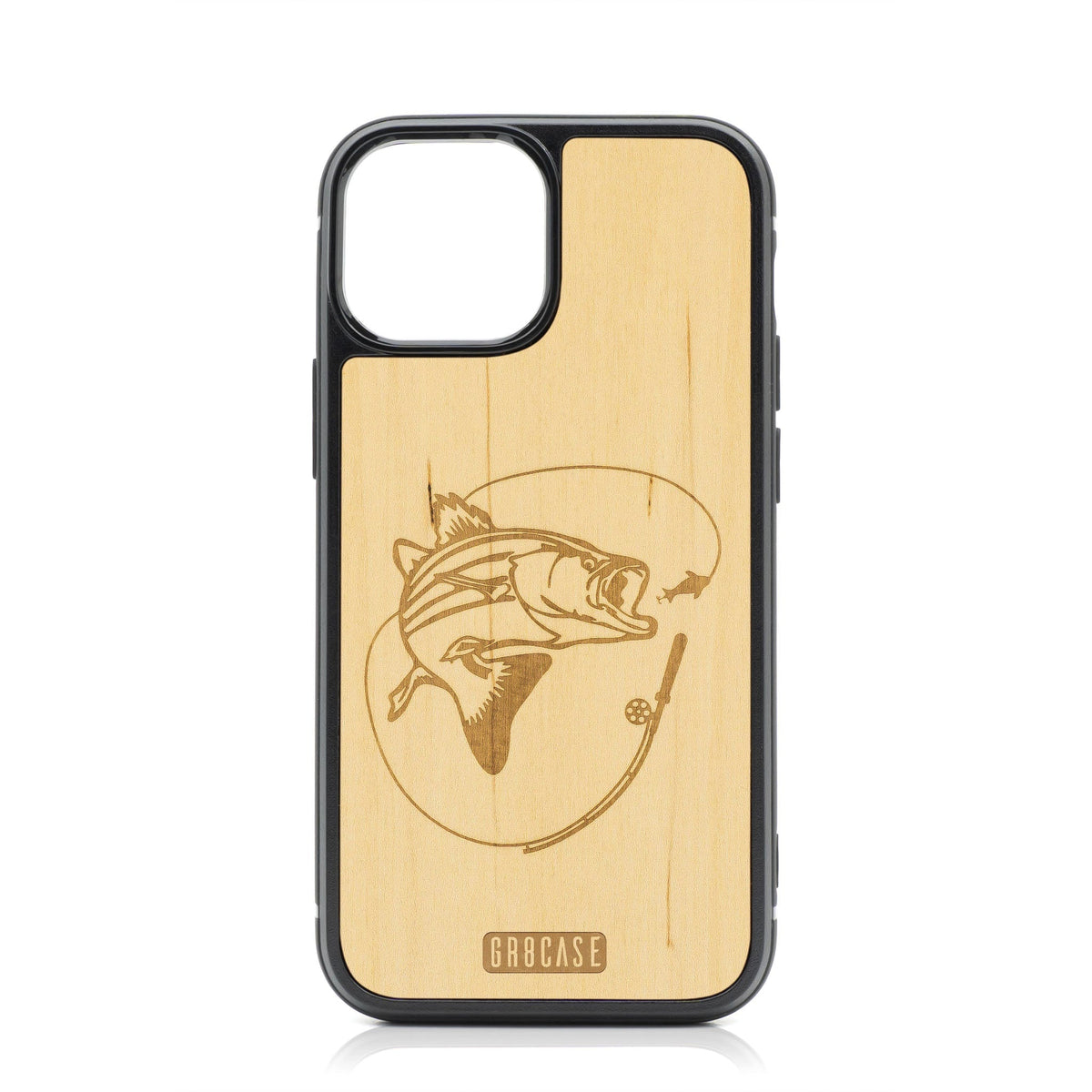Fish and Reel Design Wood Case For iPhone 14 Plus