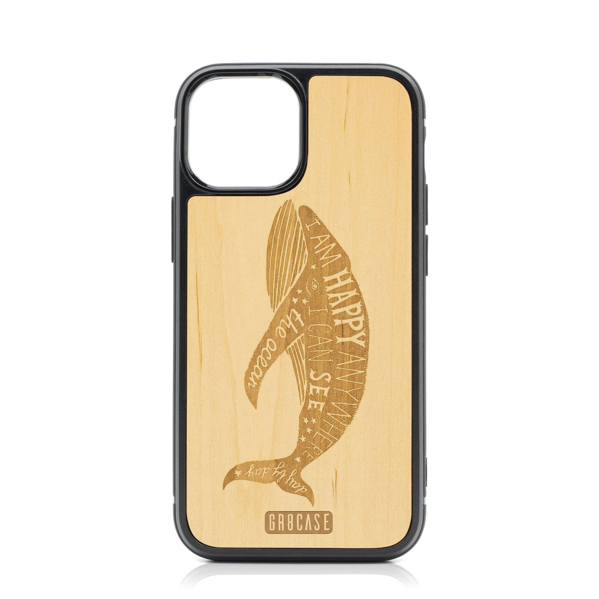Happy Anywhere I Can See The Ocean (Whale) Design Wood Case For iPhone 14 Plus