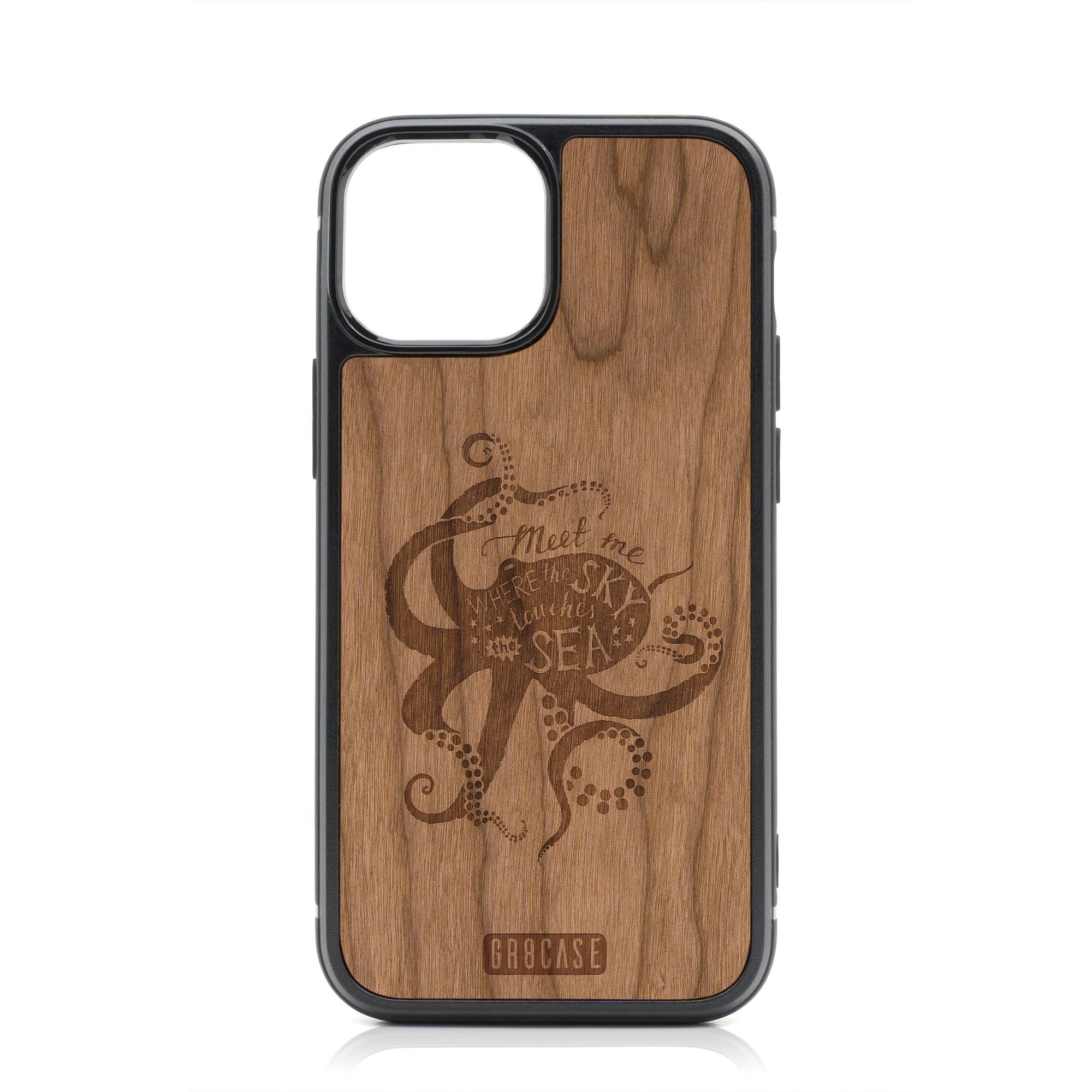 Meet Me Where The Sky Touches The Sea (Octopus) Design Wood Case For iPhone 14 Plus