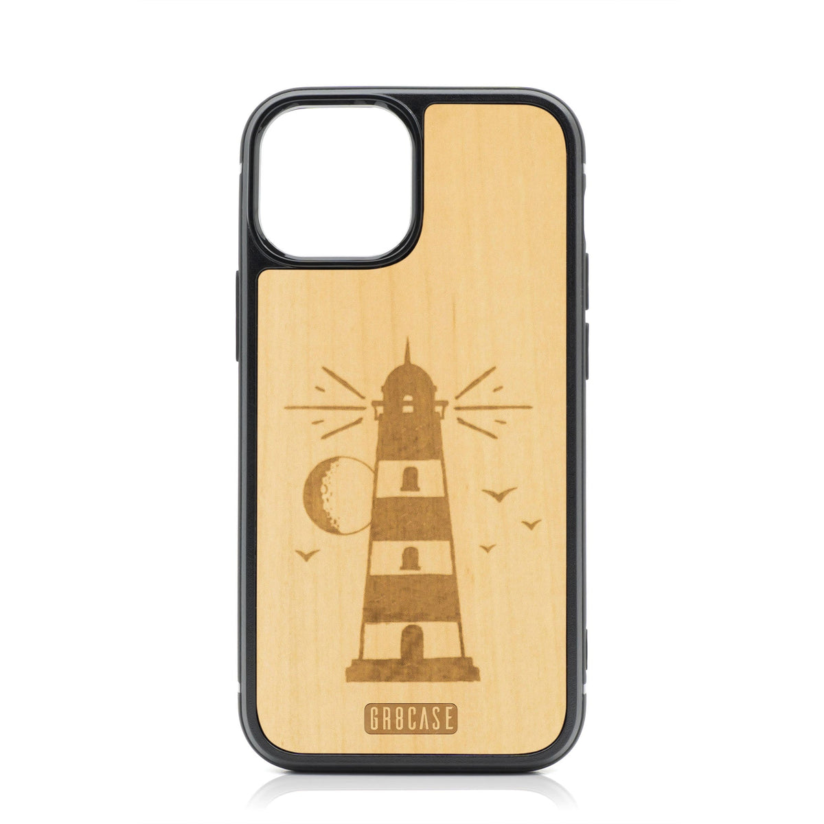 Midnight Lighthouse Design Wood Case For iPhone 14 Plus