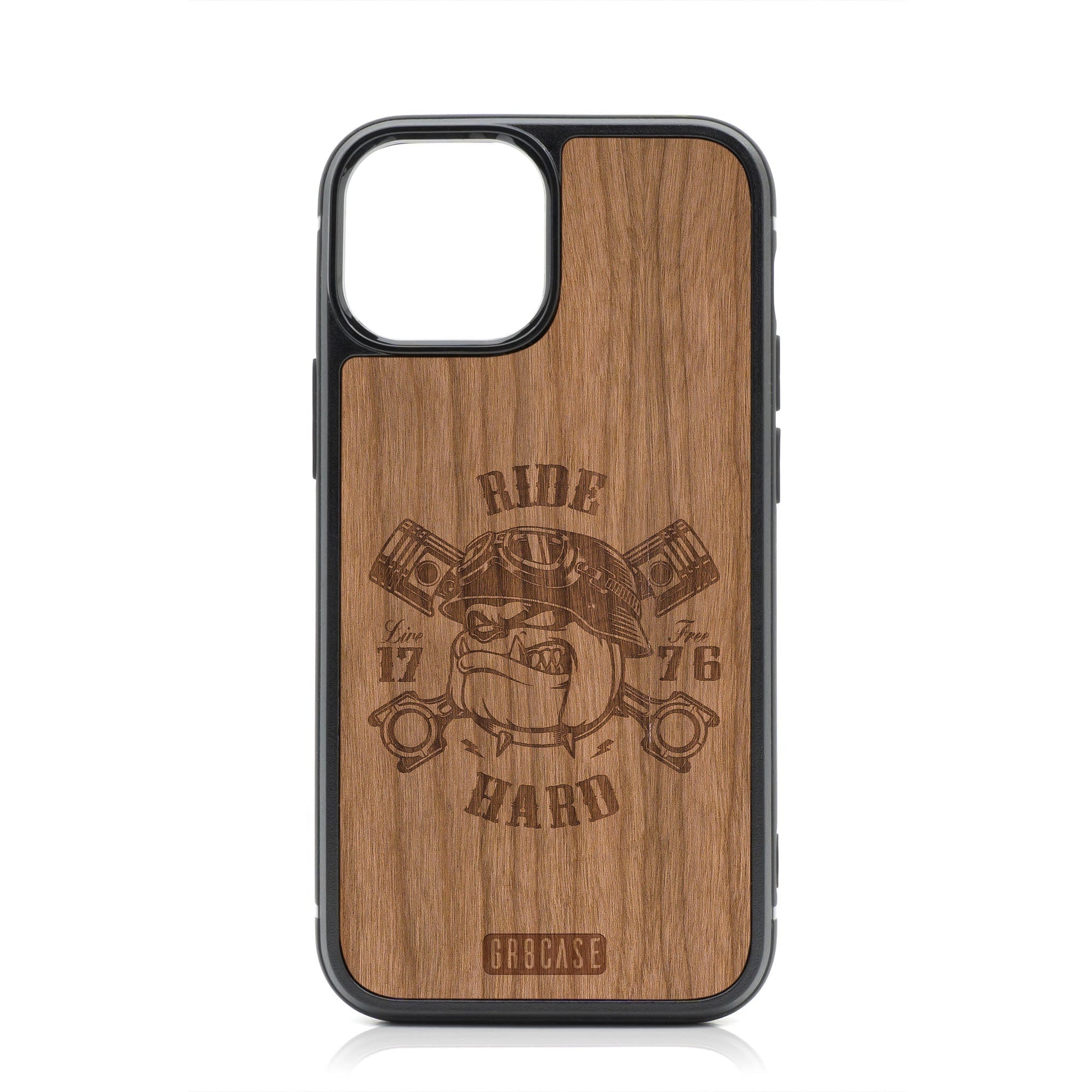 Ride Hard Live Free (Biker Dog) Design Wood Case For iPhone 15 Plus