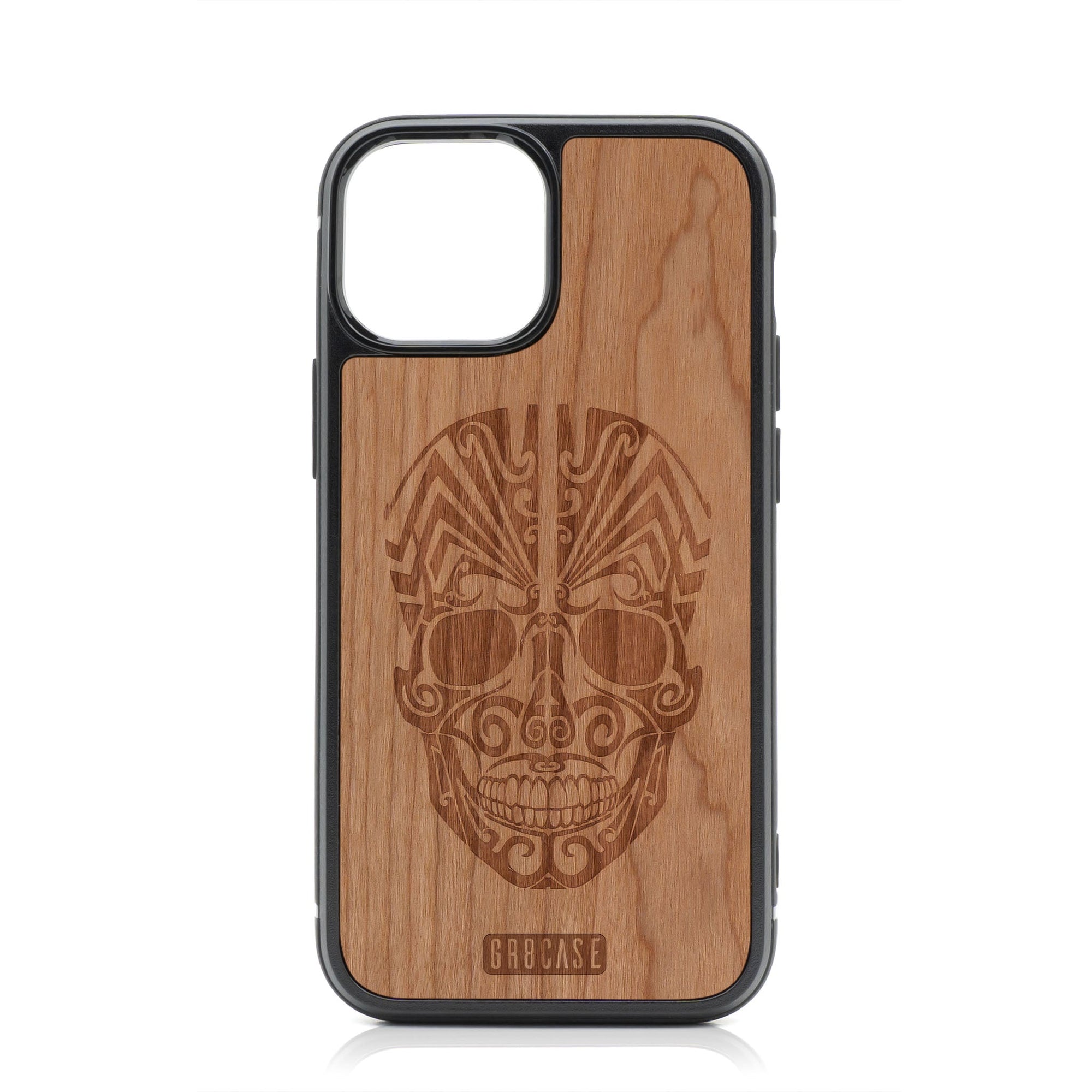 Tattoo Skull Design Wood Case For iPhone 14 Plus