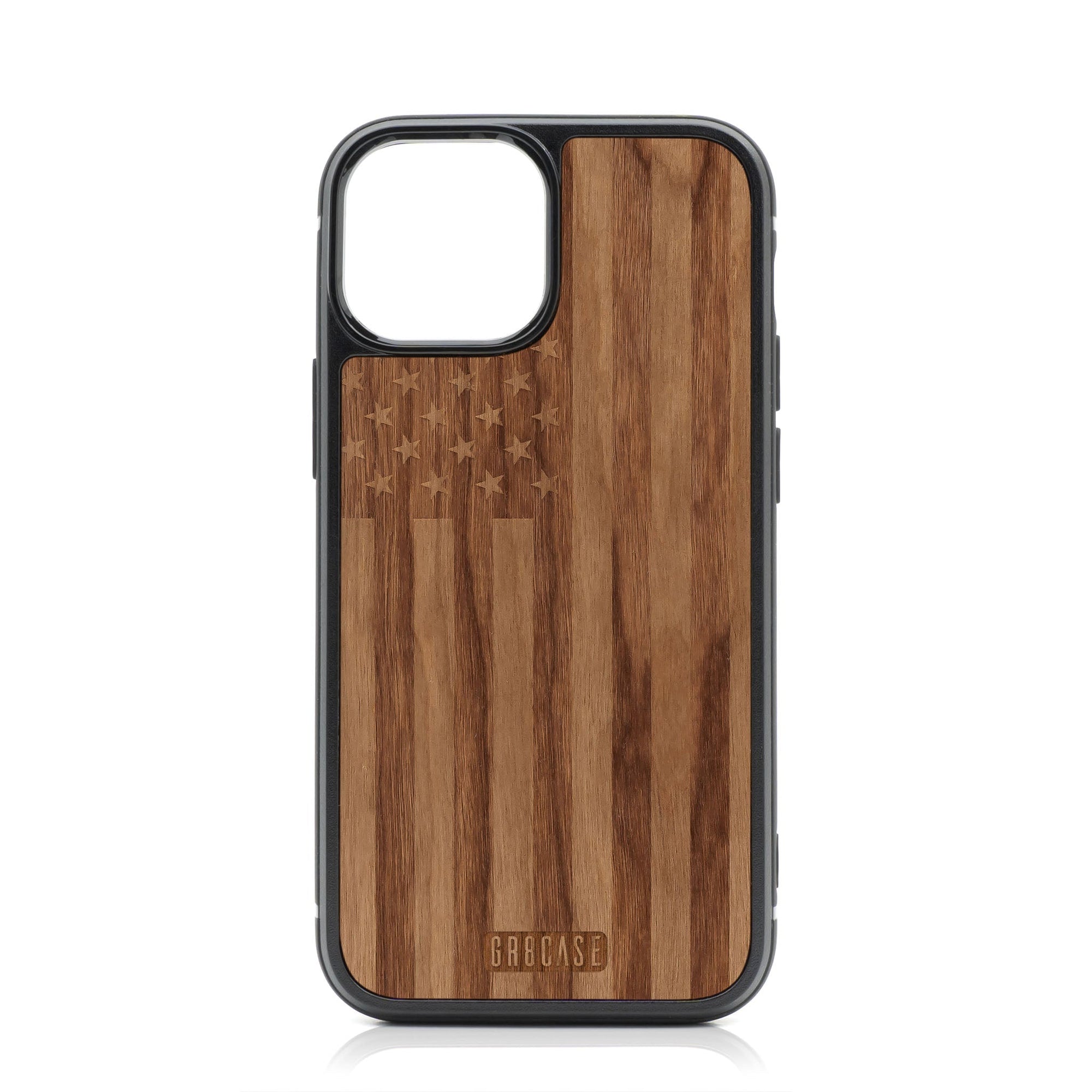 USA Flag Design Wood Case For iPhone 15 Plus