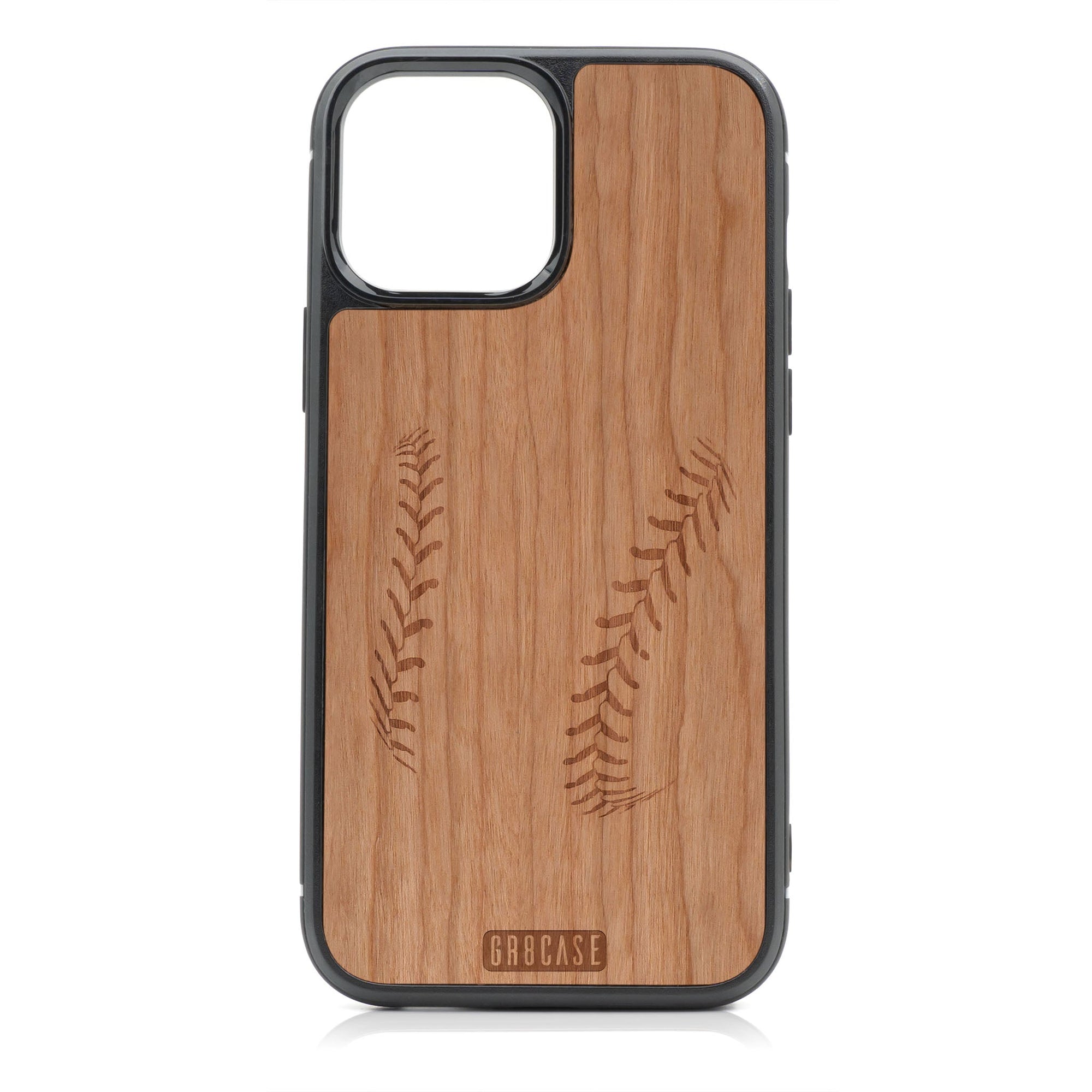Baseball Stitches Design Wood Case For iPhone 14 Pro Max