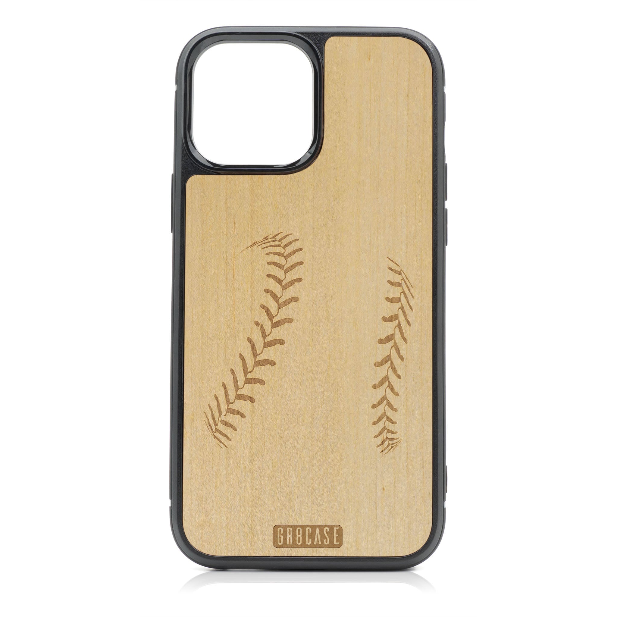 iPhone 14 Pro Max Wood Case Baseball Stitches Design Wood Case