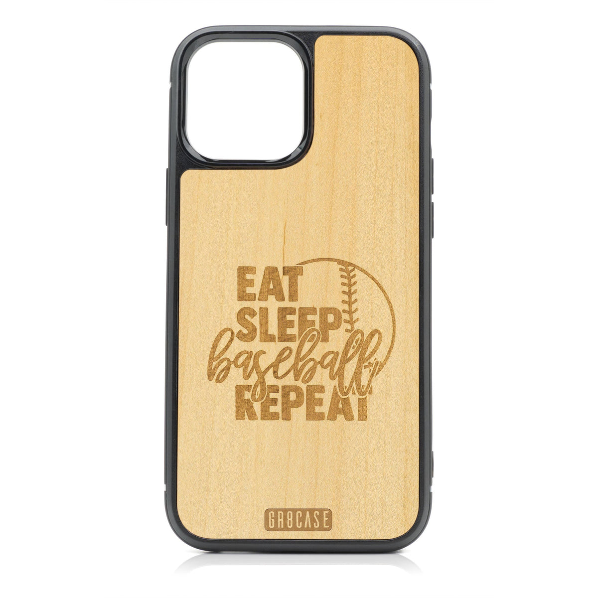 Eat Sleep Baseball Repeat Design Wood Case For iPhone 14 Pro Max