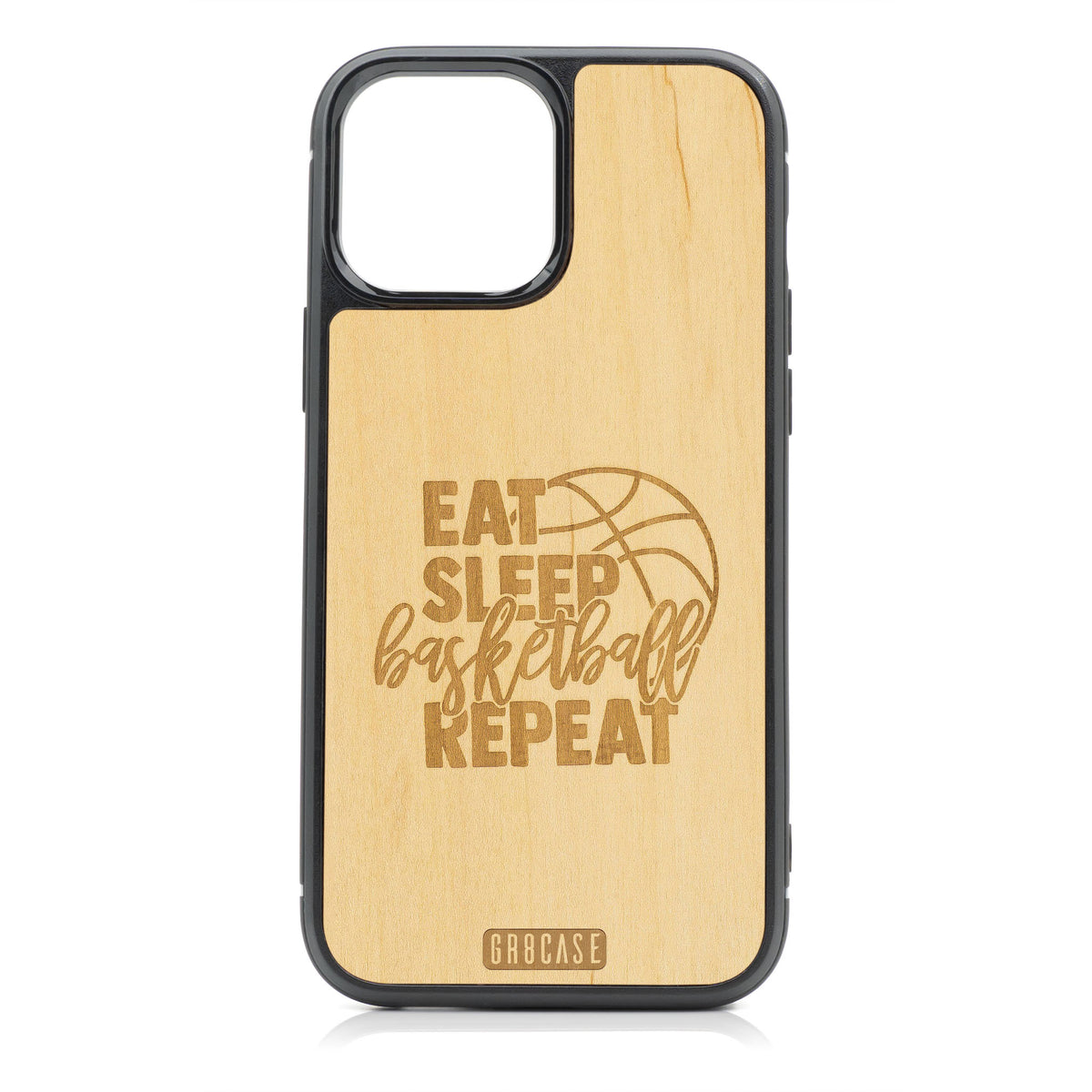 Eat Sleep Basketball Repeat Design Wood Case For iPhone 13 Pro Max