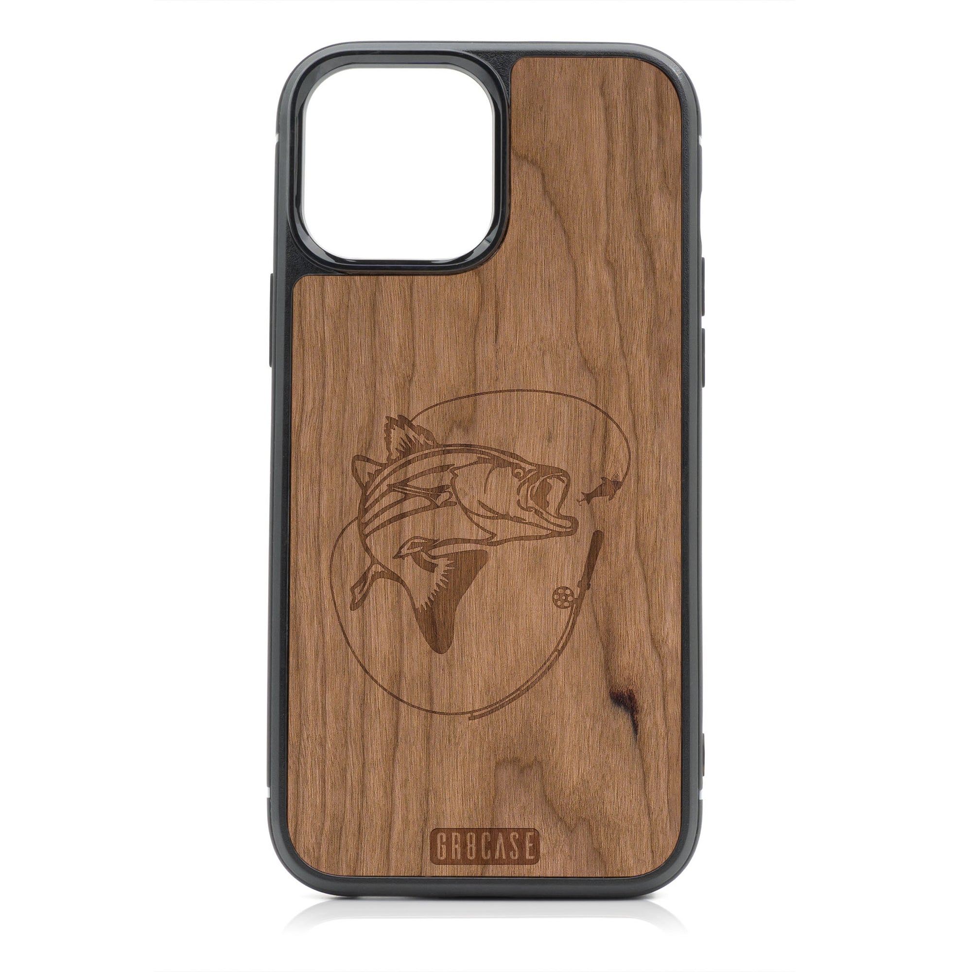 Fish and Reel Design Wood Case For iPhone 13 Pro Max