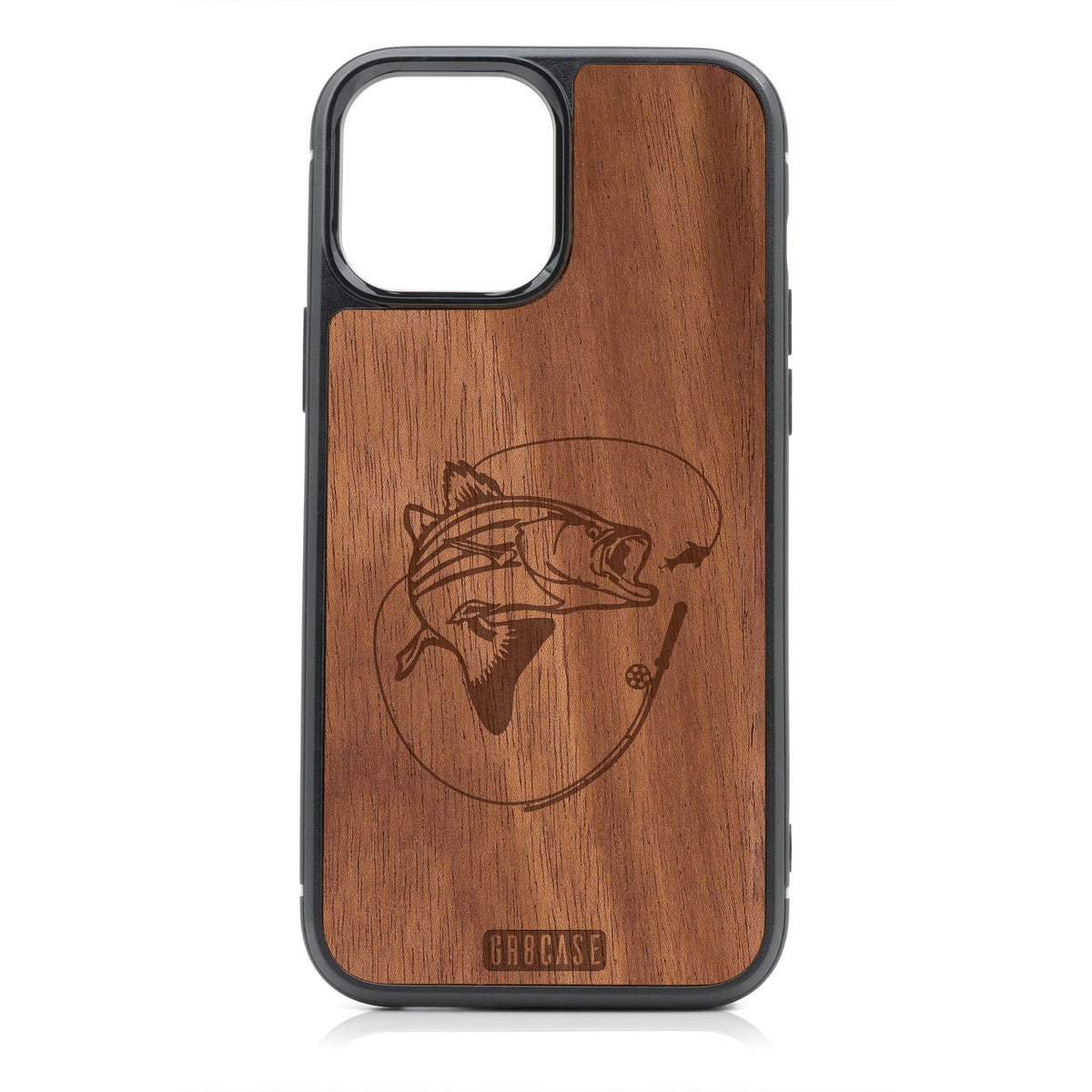 Fish and Reel Design Wood Case For iPhone 14 Pro Max