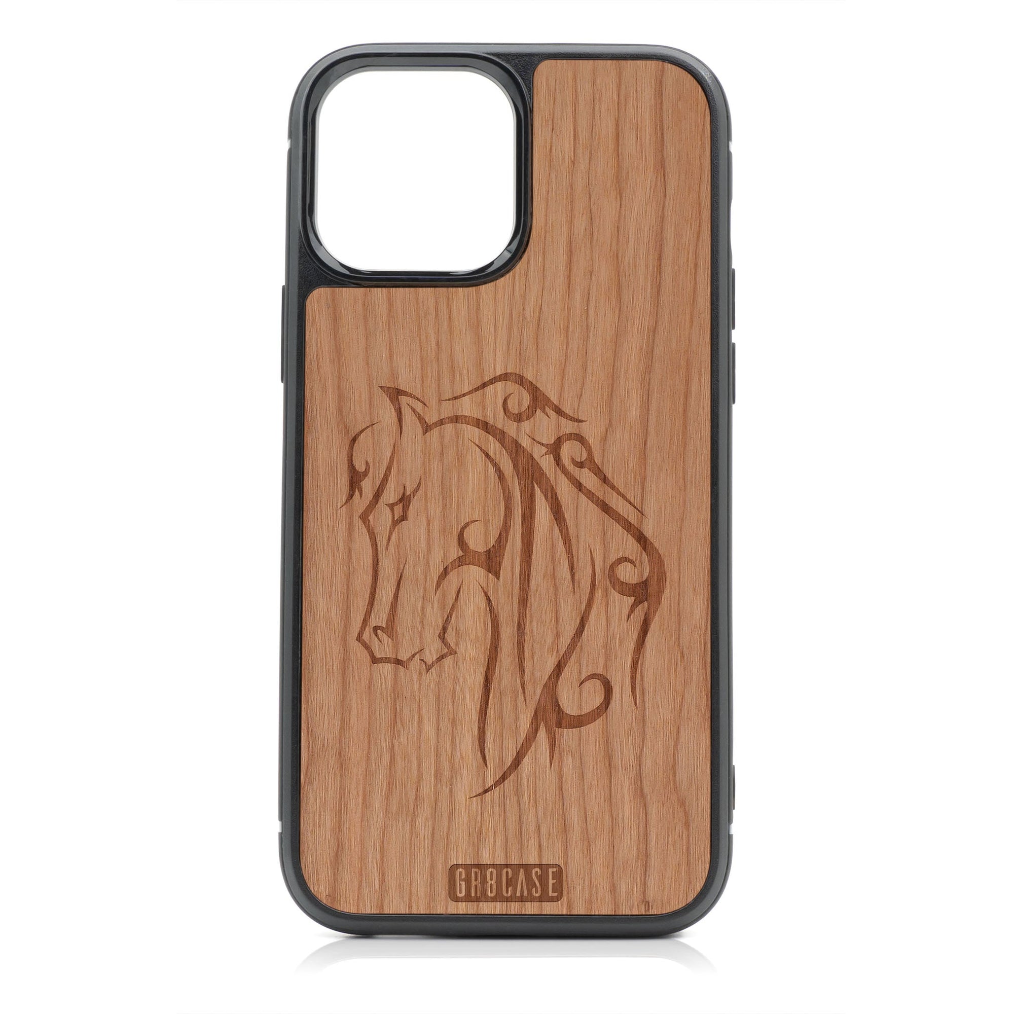 Horse Tattoo Design Wood Case For iPhone 15 Pro Max