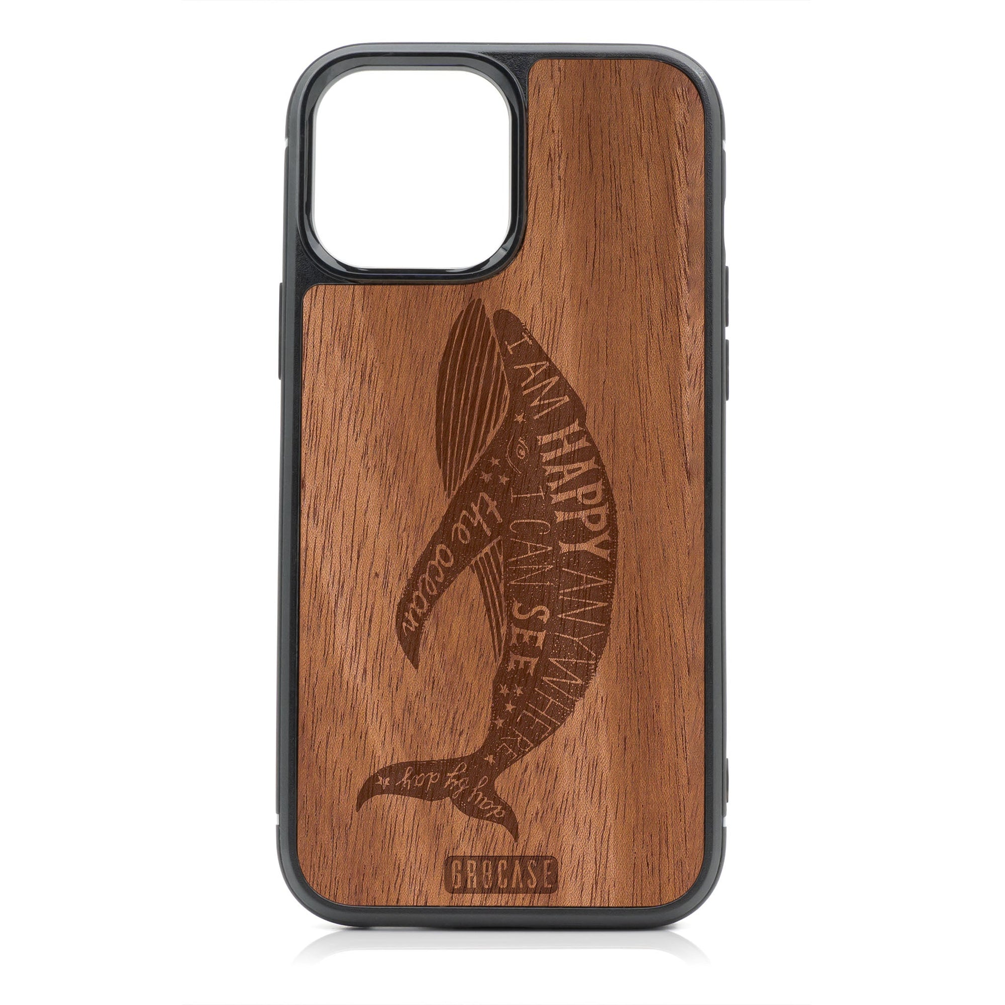 Happy Anywhere I Can See The Ocean (Whale) Design Wood Case For iPhone 14 Pro Max