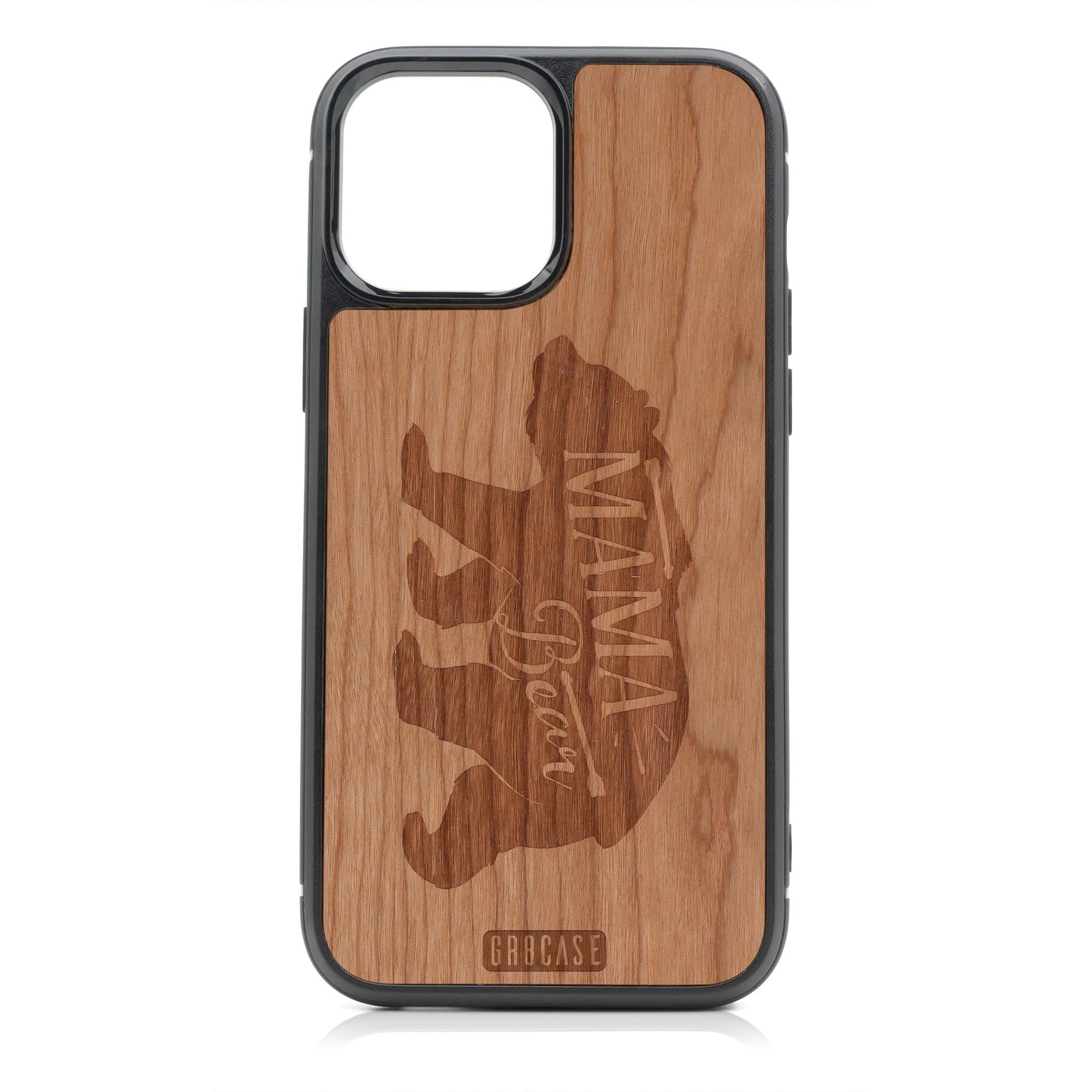 Mama Bear Design Wood Case For iPhone 15 Pro Max