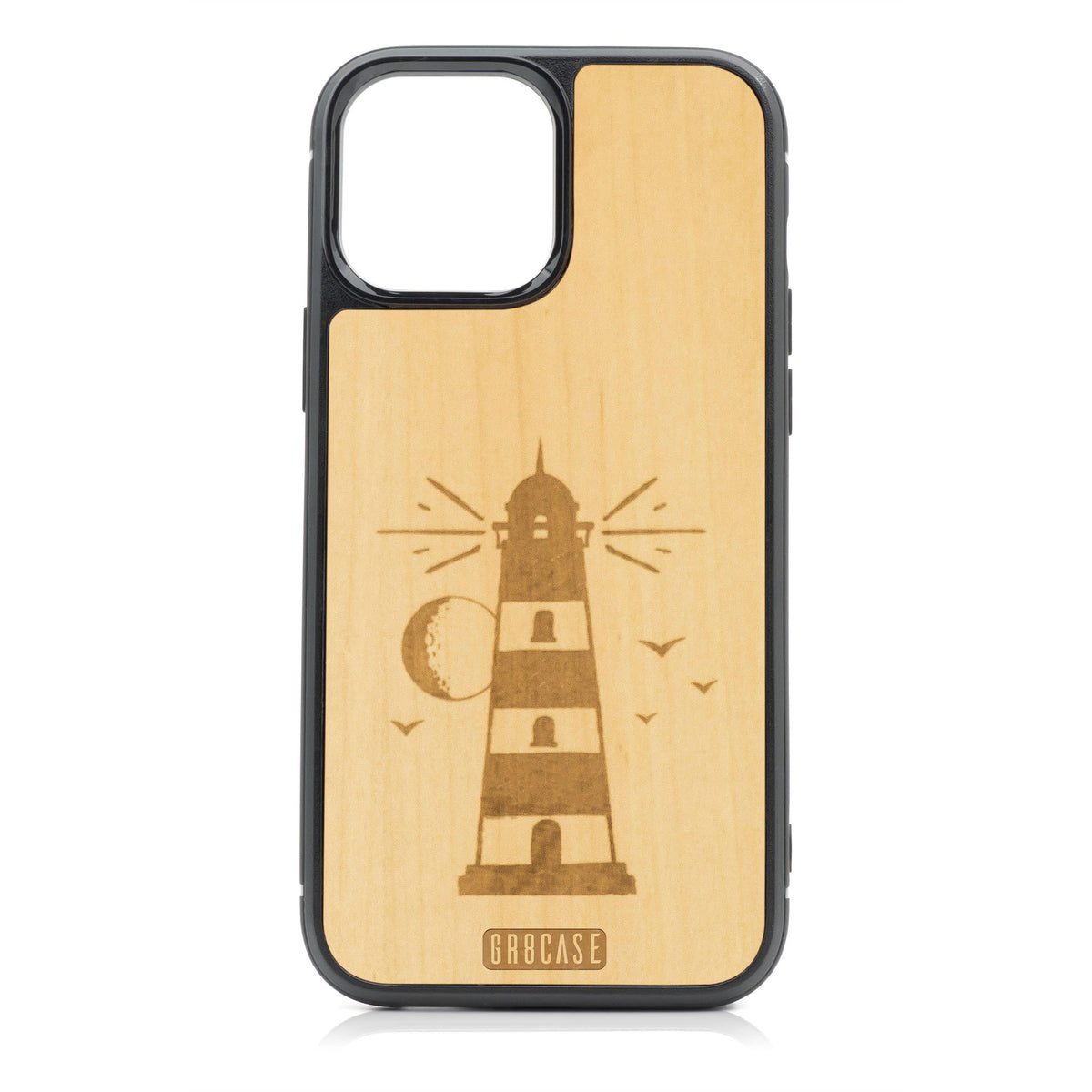 Midnight Lighthouse Design Wood Case For iPhone 13 Pro Max