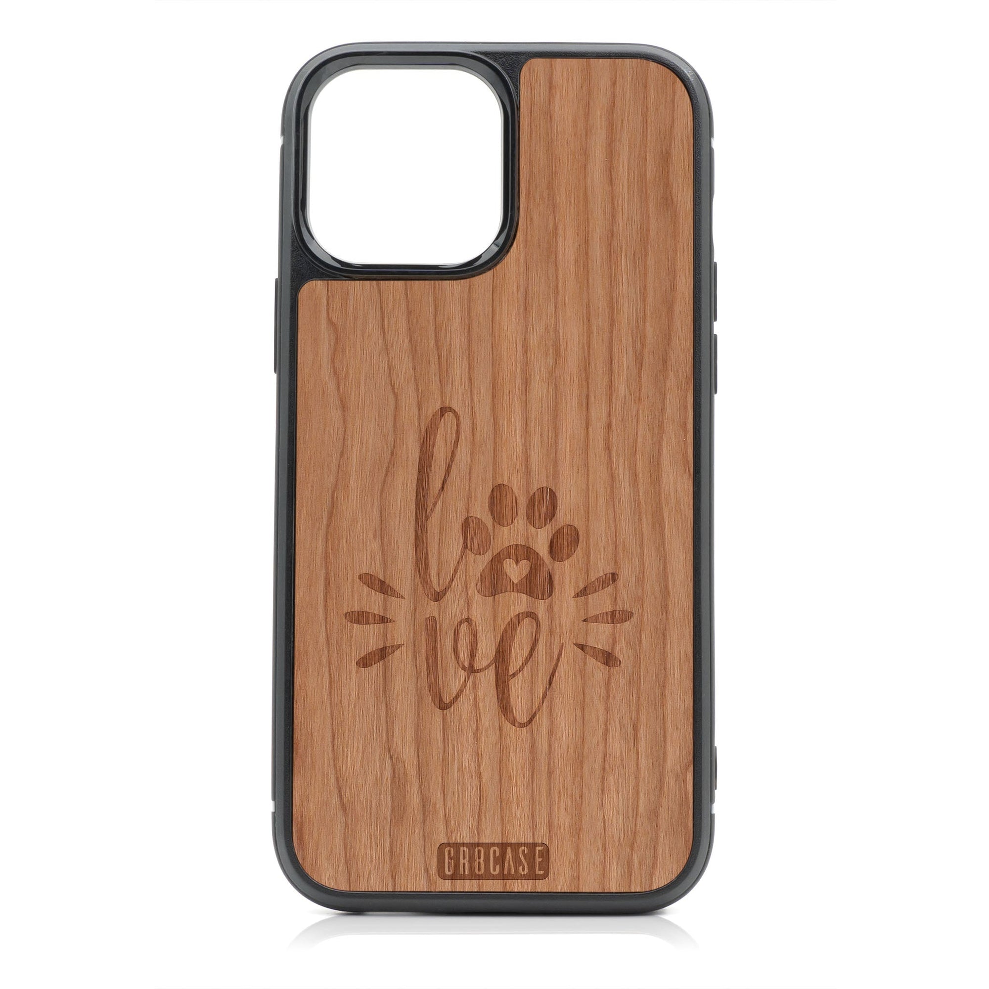 Paw Love Design Wood Case For iPhone 15 Pro Max