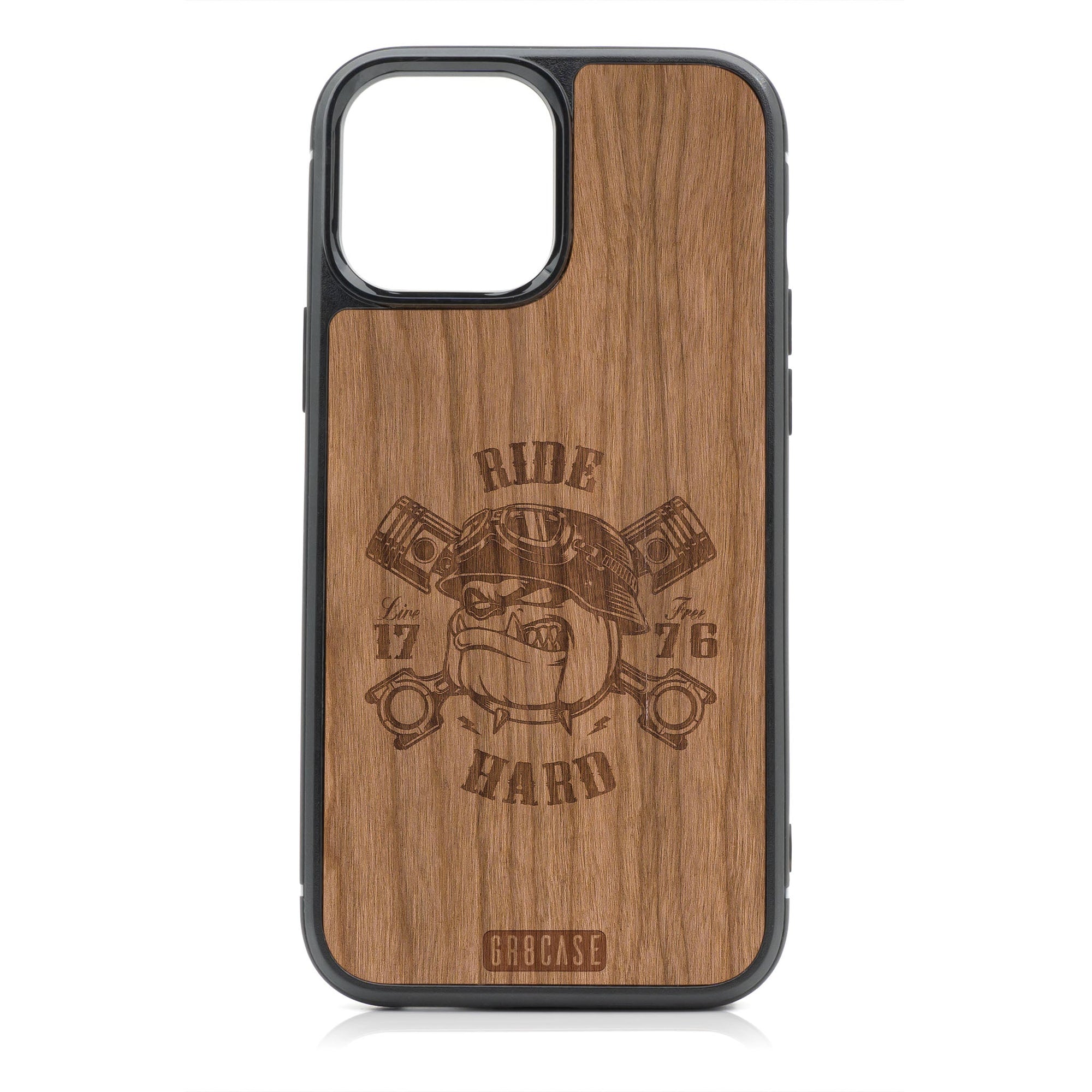 Ride Hard Live Free (Biker Dog) Design Wood Case For iPhone 14 Pro Max