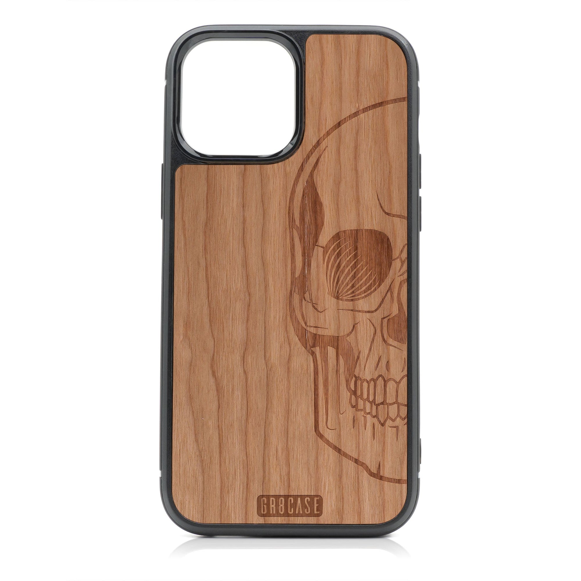 Half Skull Design Wood Case For iPhone 14 Pro Max