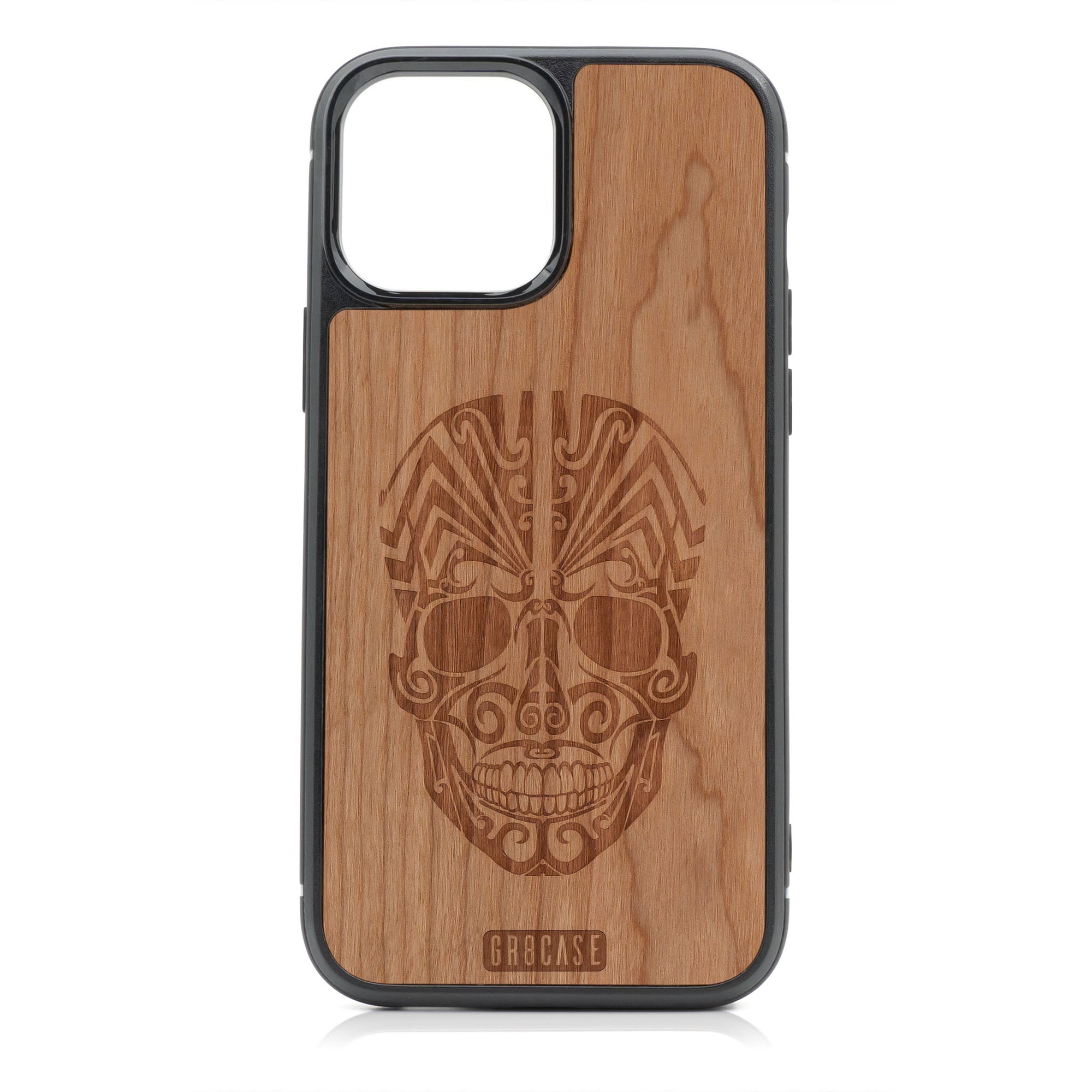 Tattoo Skull Design Wood Case For iPhone 15 Pro Max