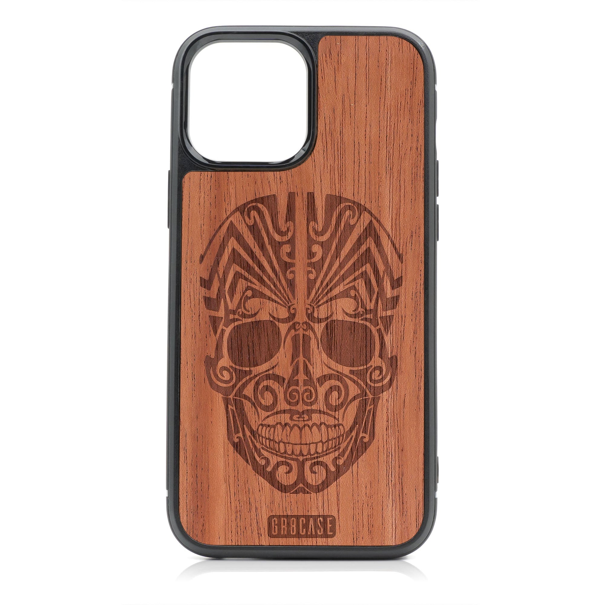 Tattoo Skull Design Wood Case For iPhone 14 Pro Max