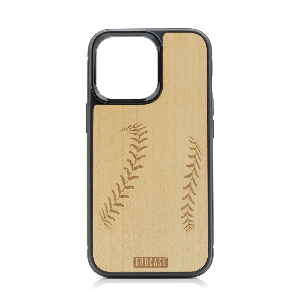 Baseball Stitches Design Wood Case For iPhone 14 Pro