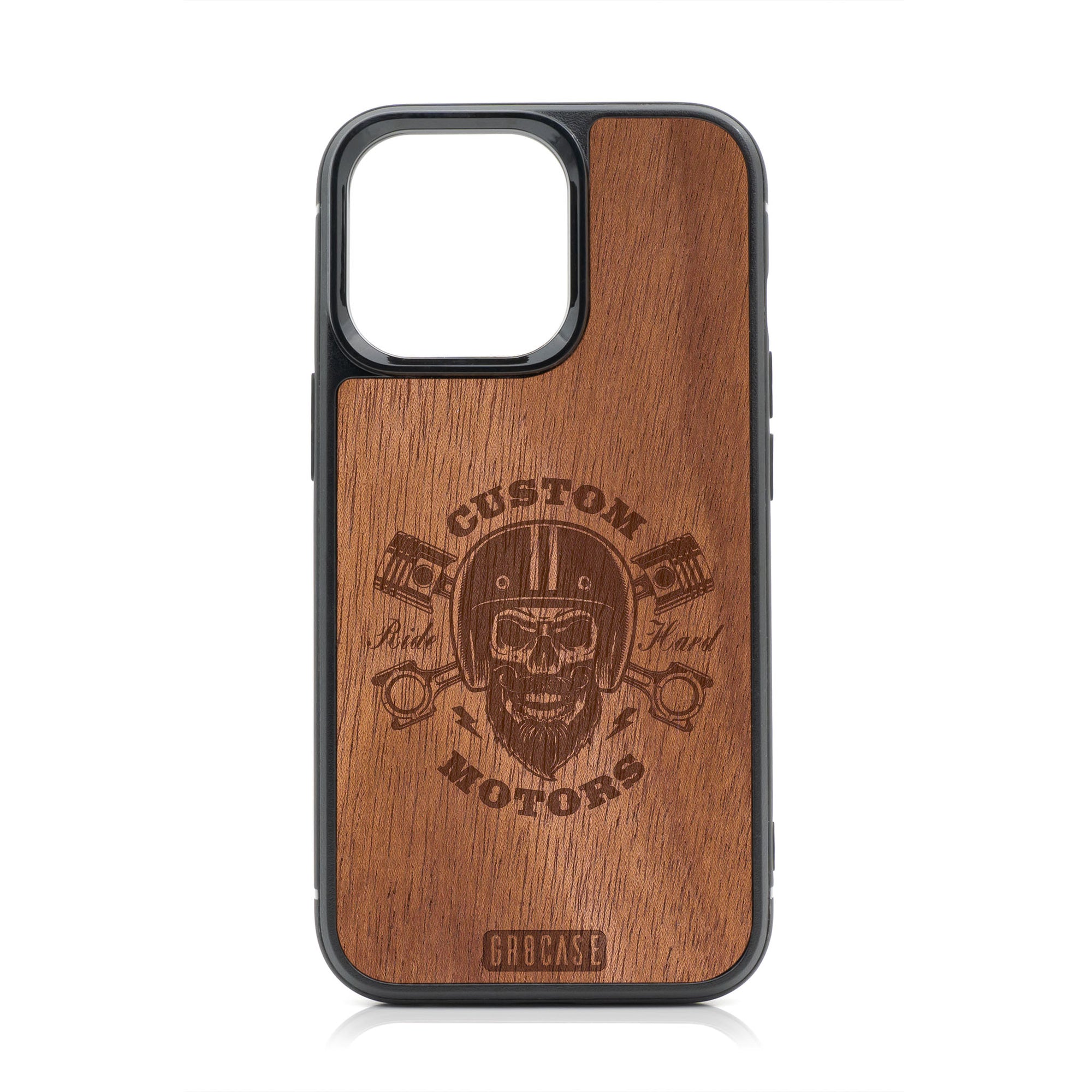 Custom Motors (Bearded Biker Skull) Design Wood Case For iPhone 13 Pro
