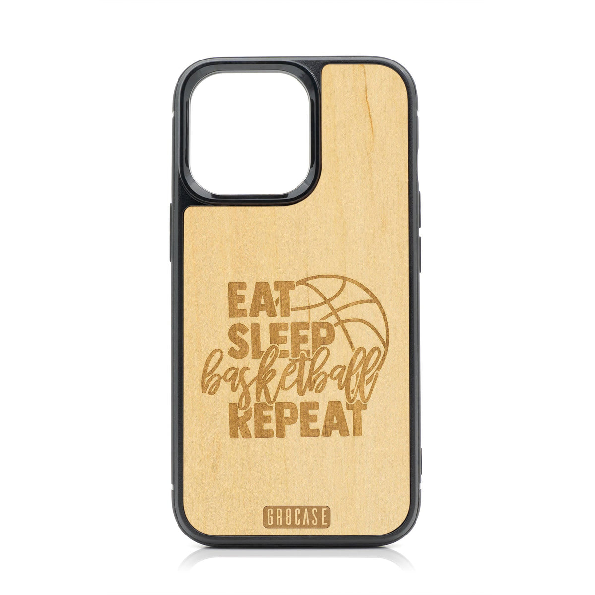 Eat Sleep Basketball Repeat Design Wood Case For iPhone 14 Pro
