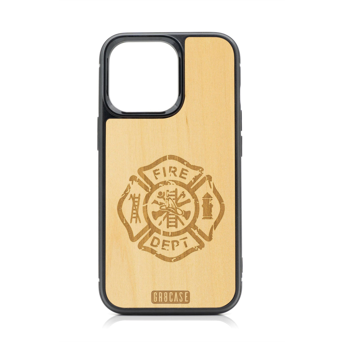 Fire Department Design Wood Case For iPhone 14 Pro