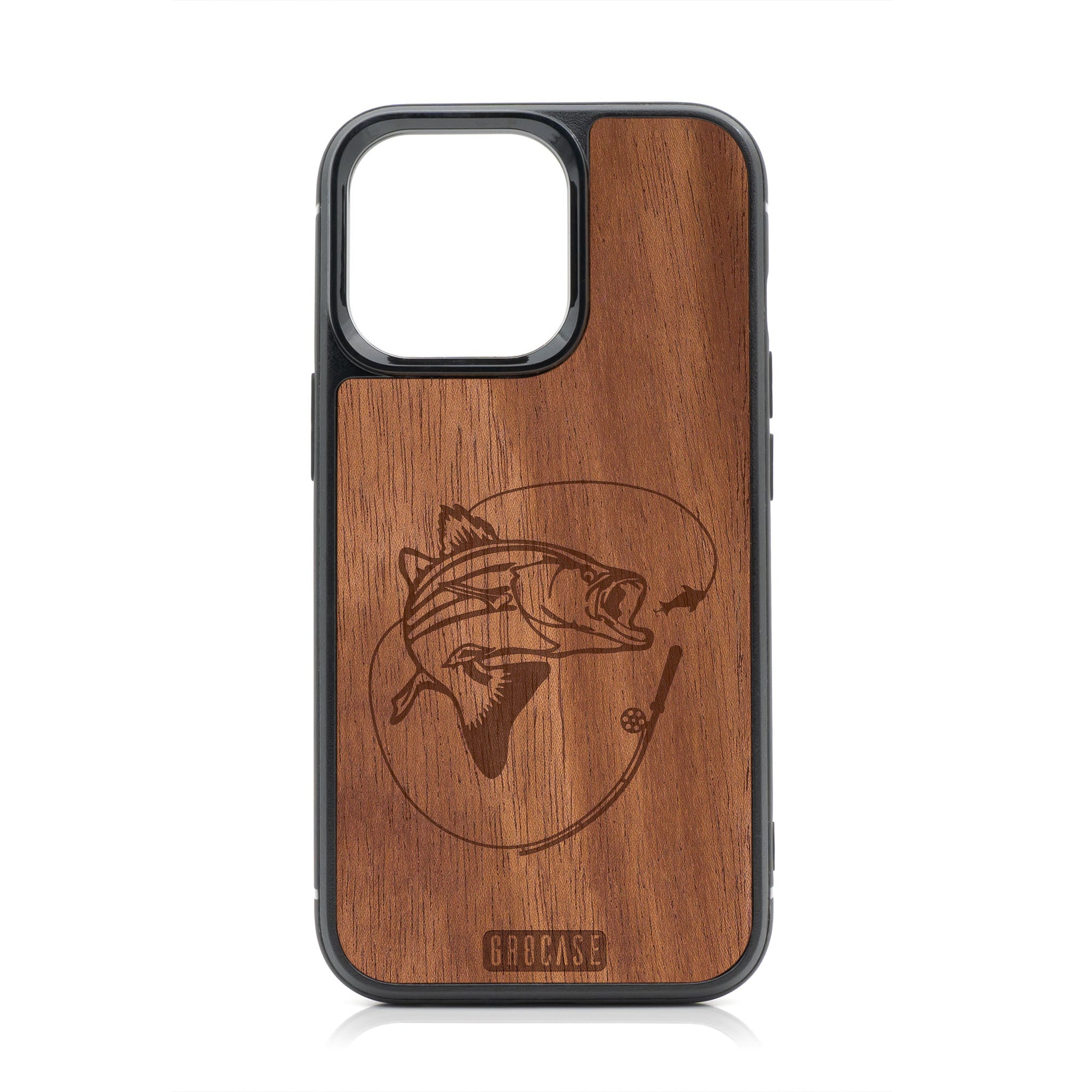 Fish and Reel Design Wood Case For iPhone 13 Pro