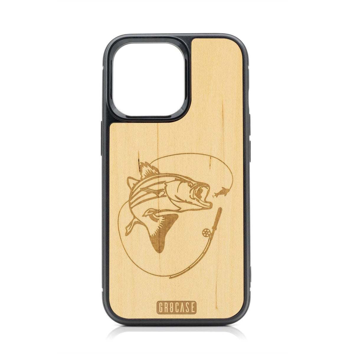 Fish and Reel Design Wood Case For iPhone 15 Pro