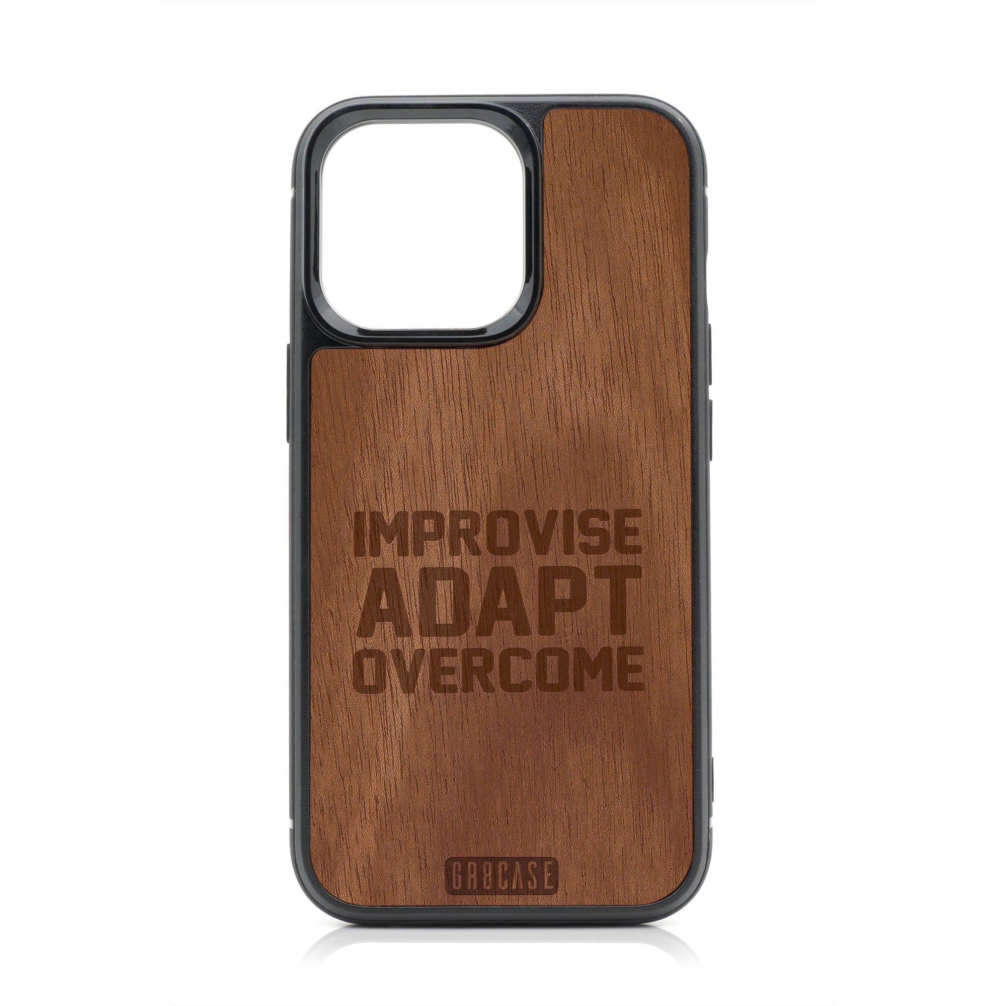 Improvise Adapt Overcome Design Wood Case For iPhone 15 Pro