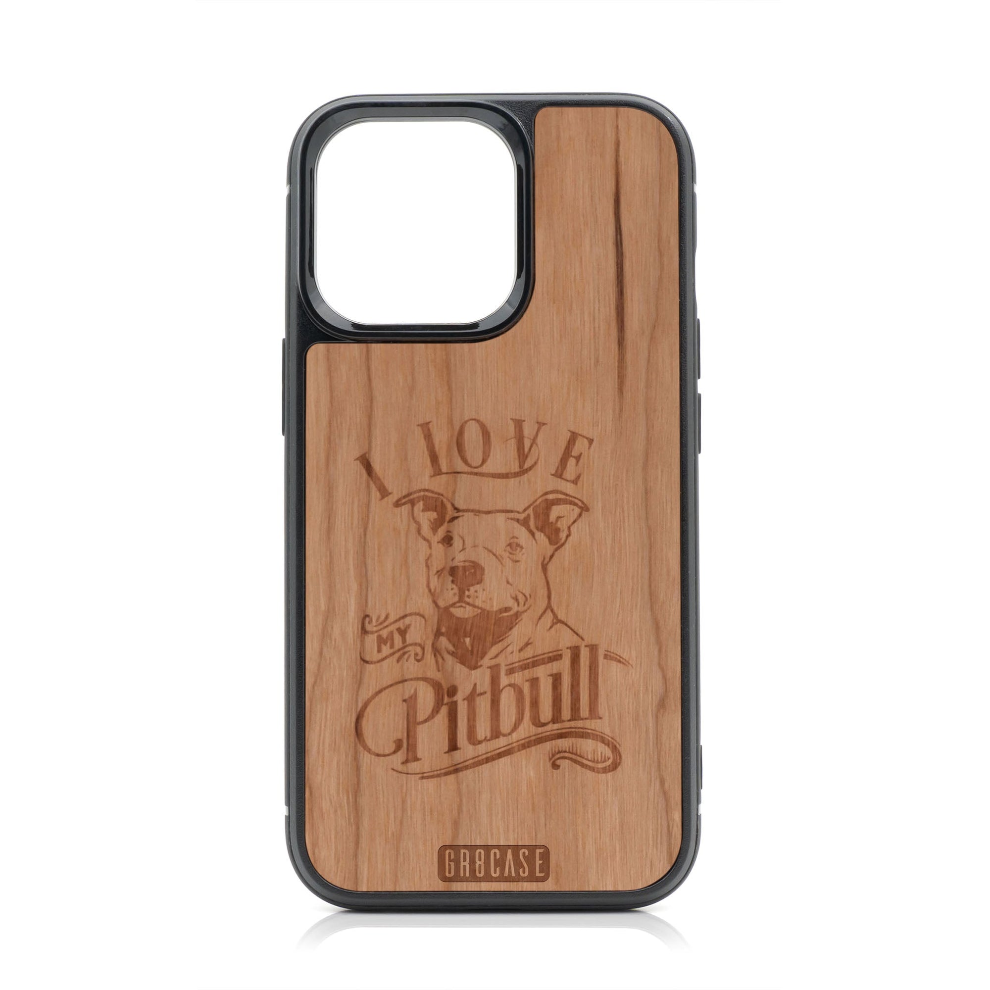 I Love My Pitbull Design Wood Case For iPhone 14 Pro